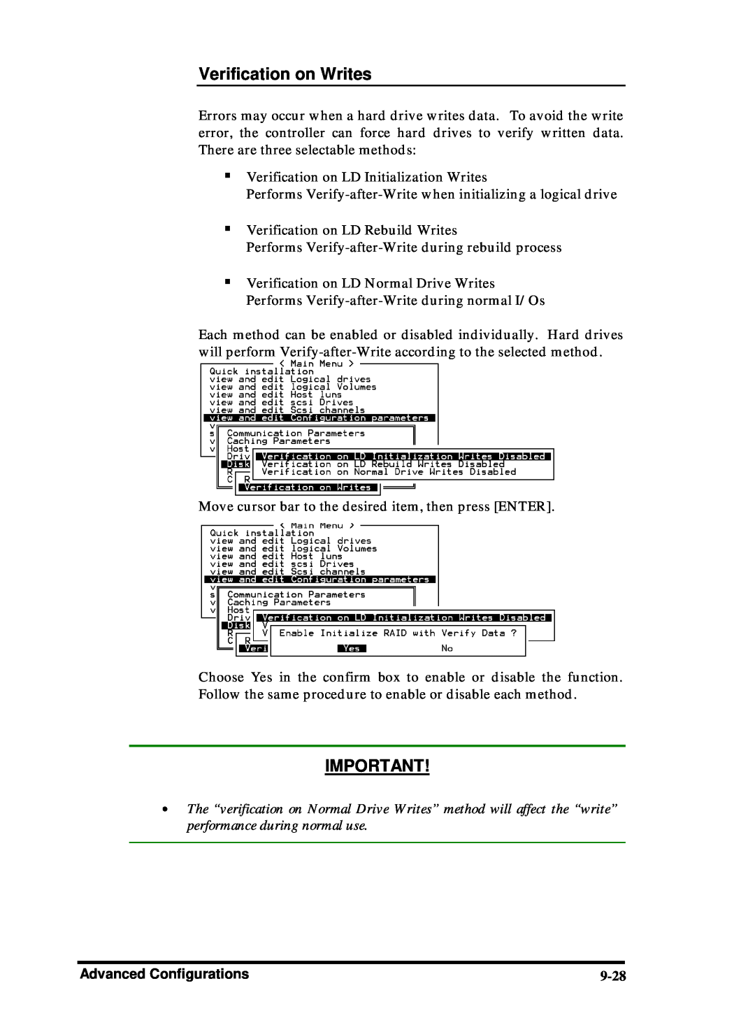 Compaq Infortrend manual Verification on Writes, 9-28 