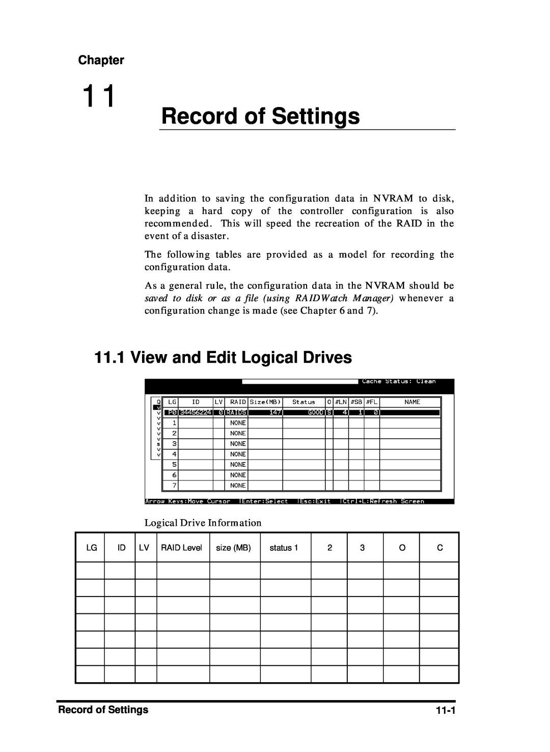 Compaq Infortrend manual Record of Settings, View and Edit Logical Drives, Chapter 