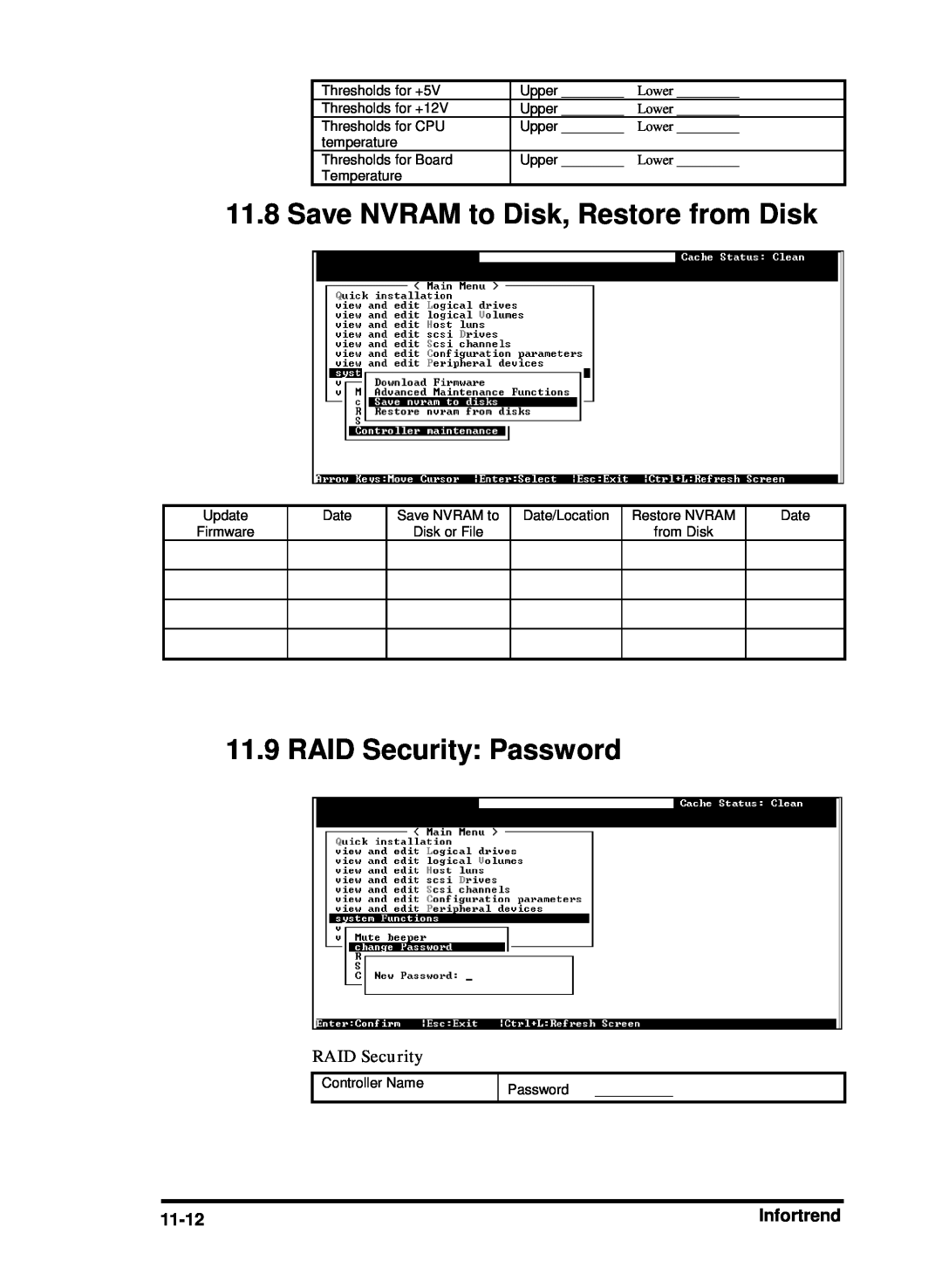 Compaq Infortrend manual Save NVRAM to Disk, Restore from Disk, RAID Security Password 