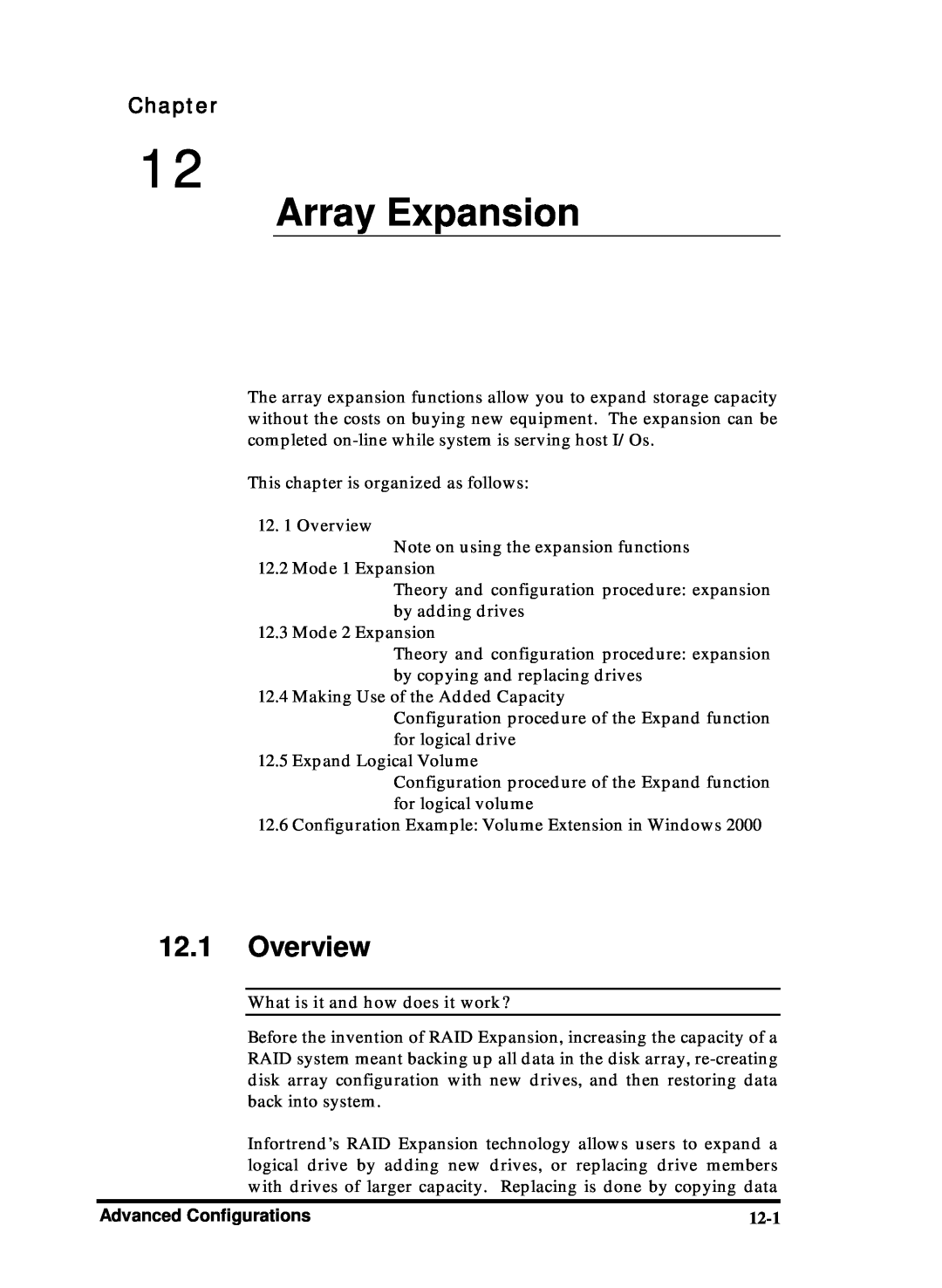 Compaq Infortrend manual Array Expansion, Overview, What is it and how does it work?, 12-1, Chapter 