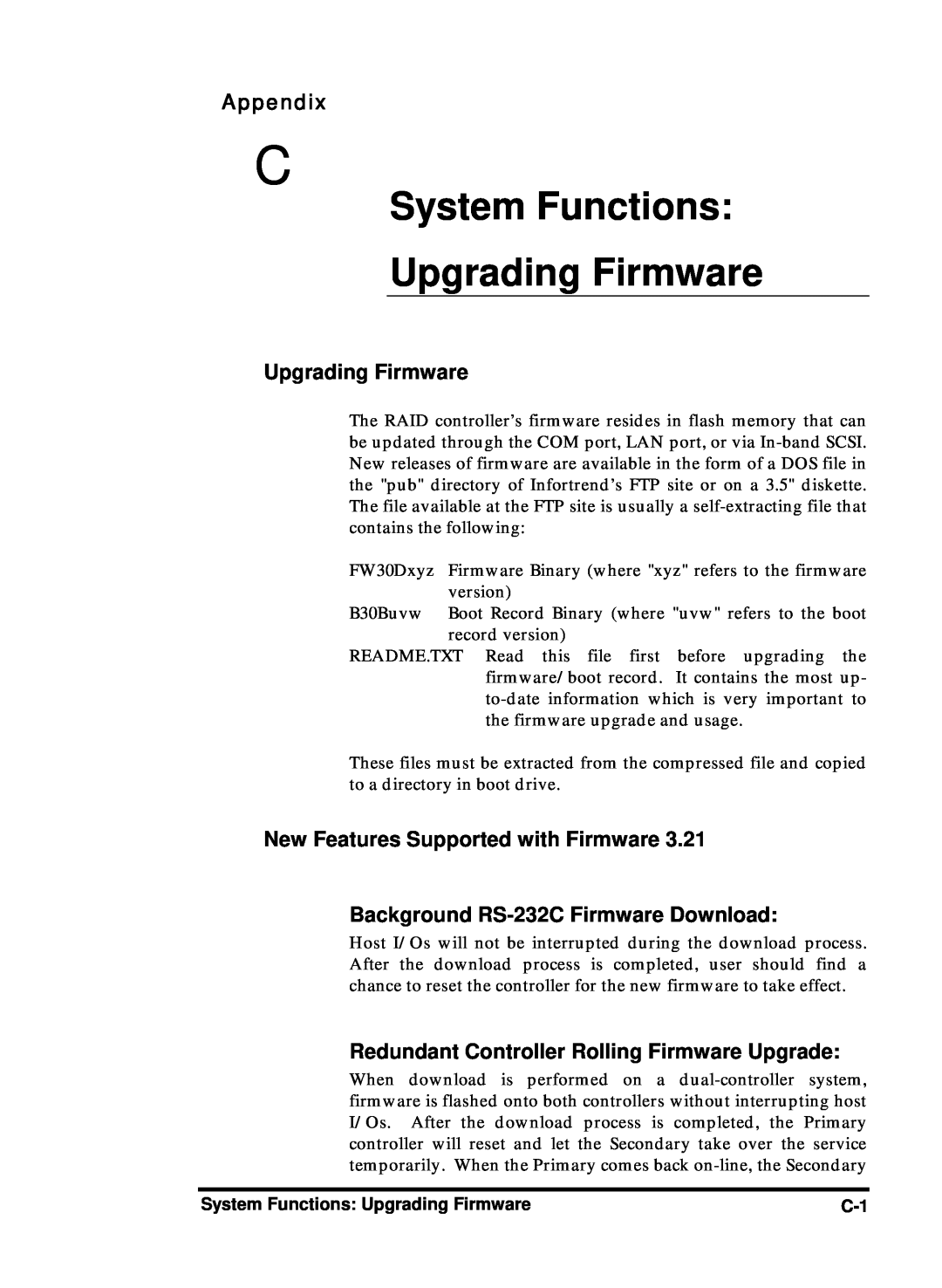 Compaq Infortrend manual System Functions Upgrading Firmware, New Features Supported with Firmware, Appendix 
