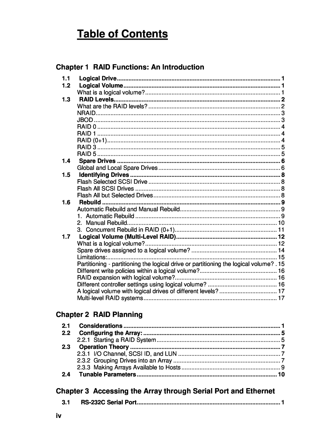 Compaq Infortrend manual Table of Contents, RAID Functions An Introduction, RAID Planning 