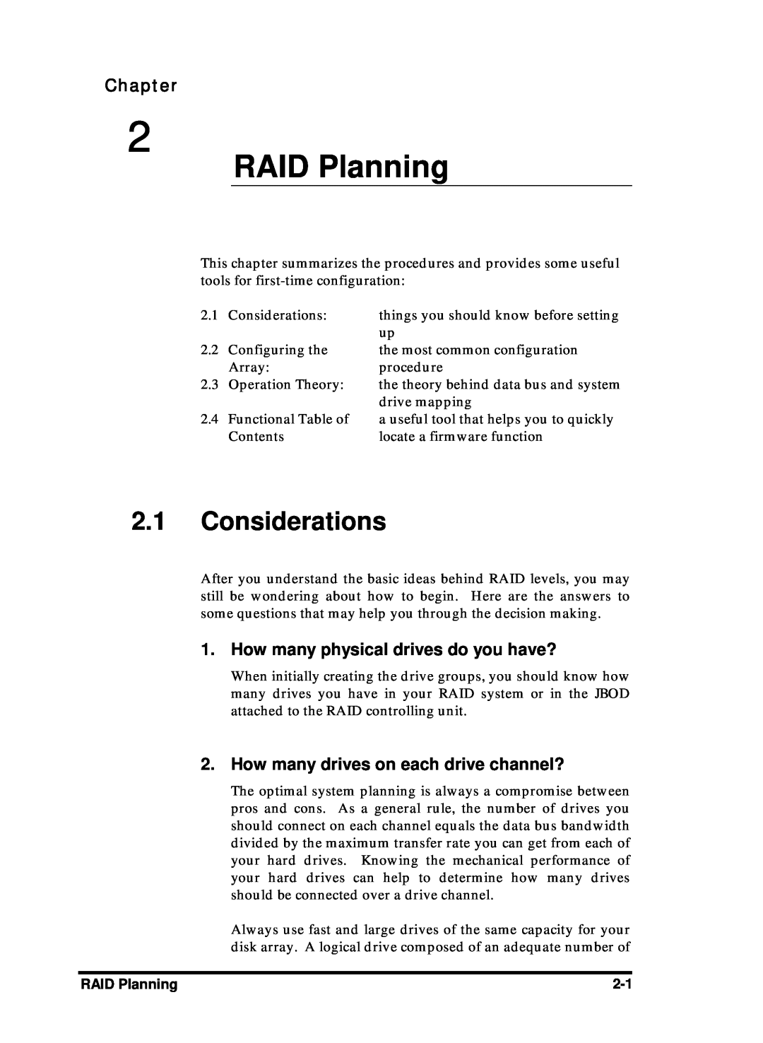Compaq Infortrend manual RAID Planning, Considerations, How many physical drives do you have?, Chapter 