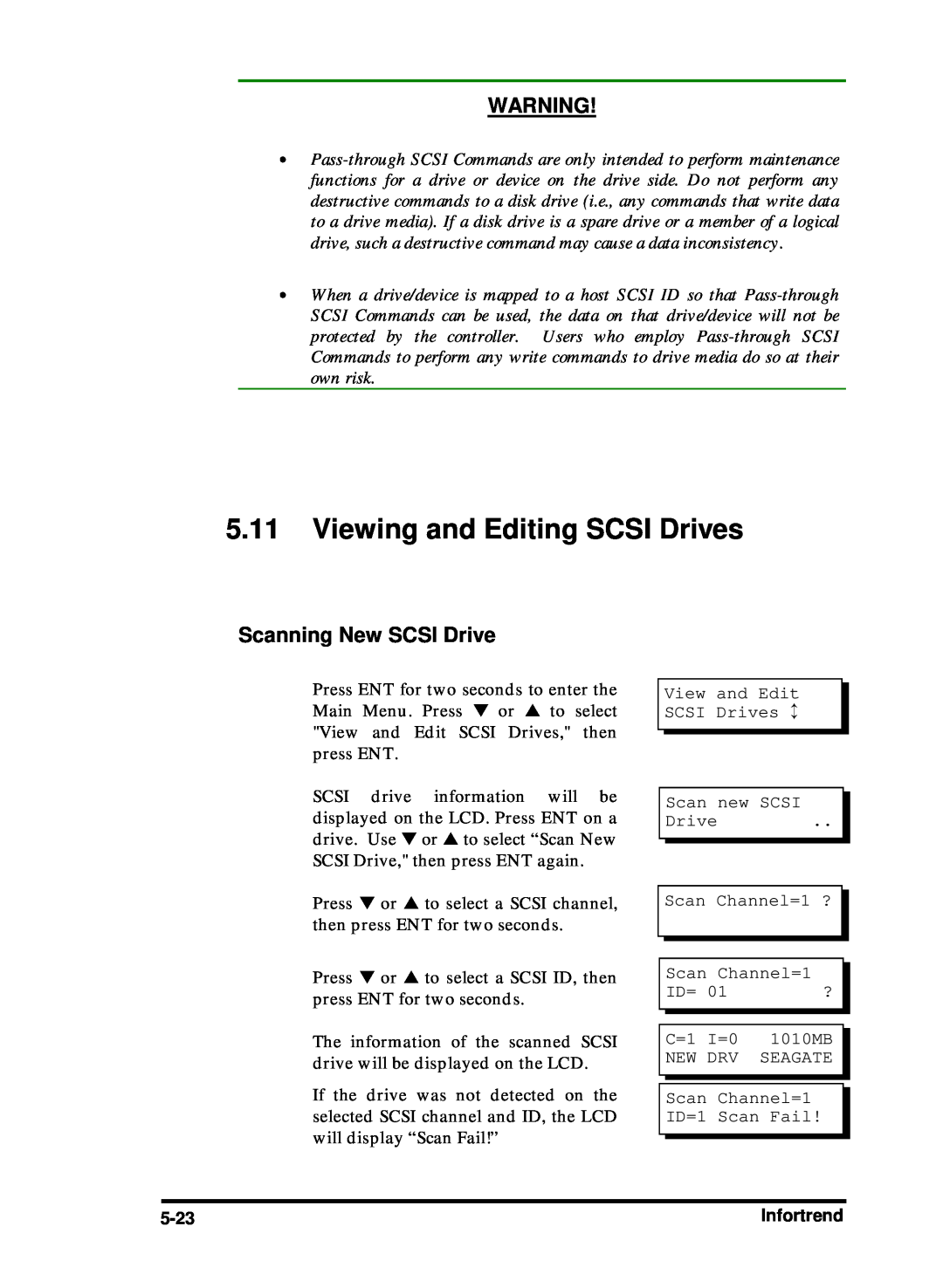 Compaq Infortrend manual Viewing and Editing SCSI Drives, Scanning New SCSI Drive 