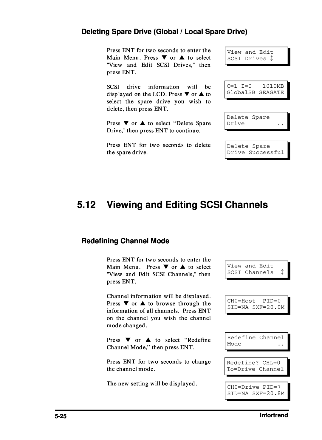 Compaq Infortrend manual Viewing and Editing SCSI Channels, Deleting Spare Drive Global / Local Spare Drive 
