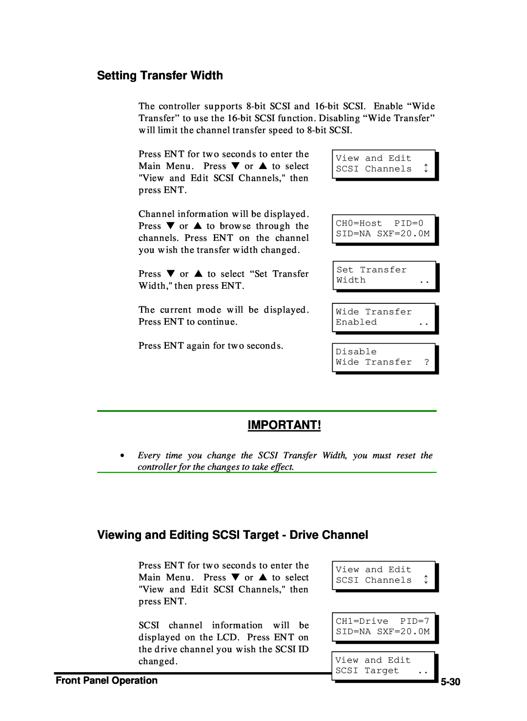 Compaq Infortrend manual Setting Transfer Width, Viewing and Editing SCSI Target - Drive Channel 