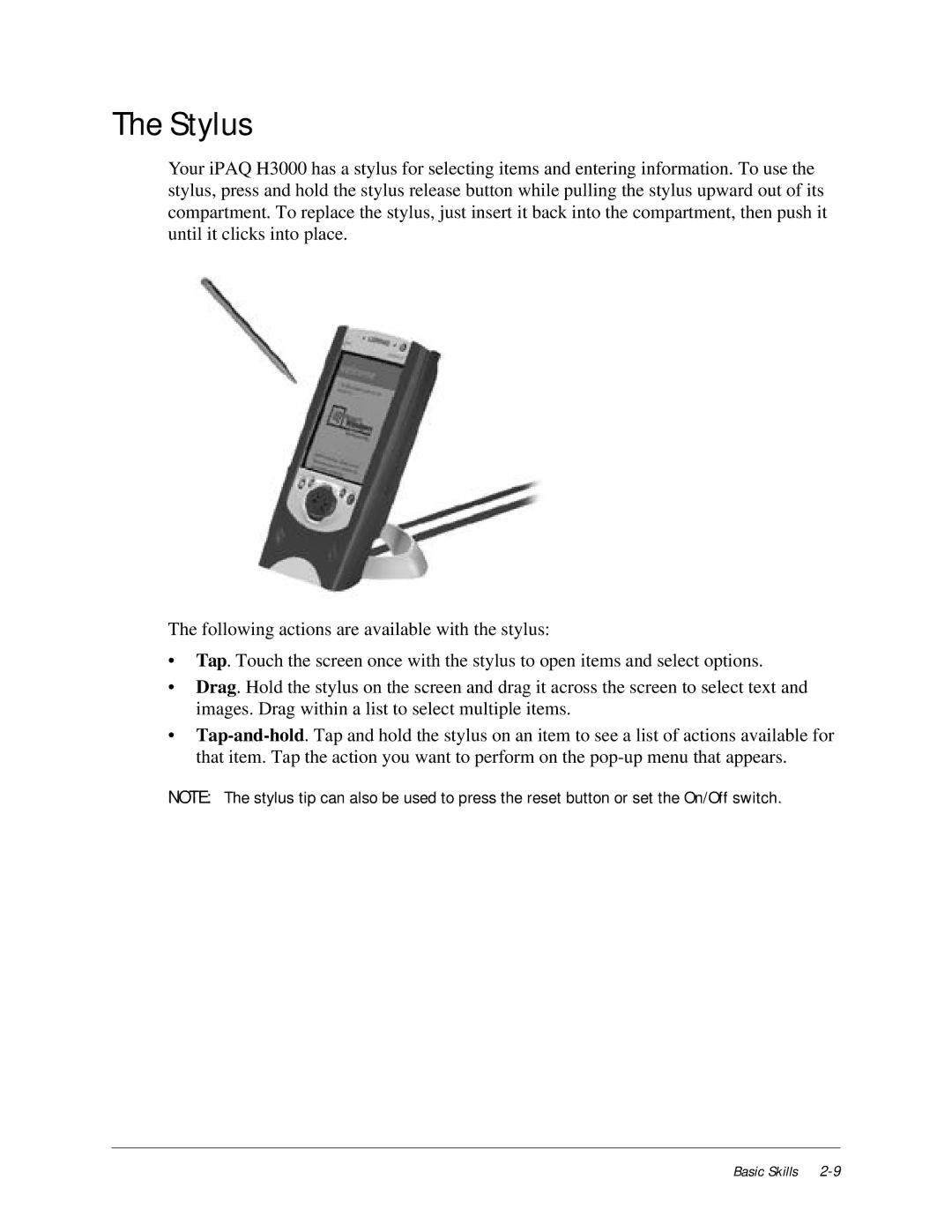 Compaq iPAQ H3000 manual Stylus 