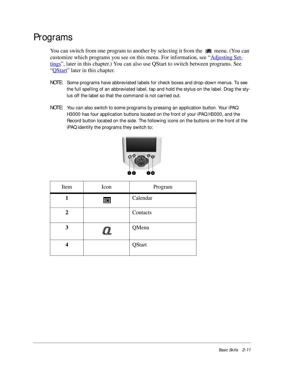 Compaq iPAQ H3000 manual Programs 