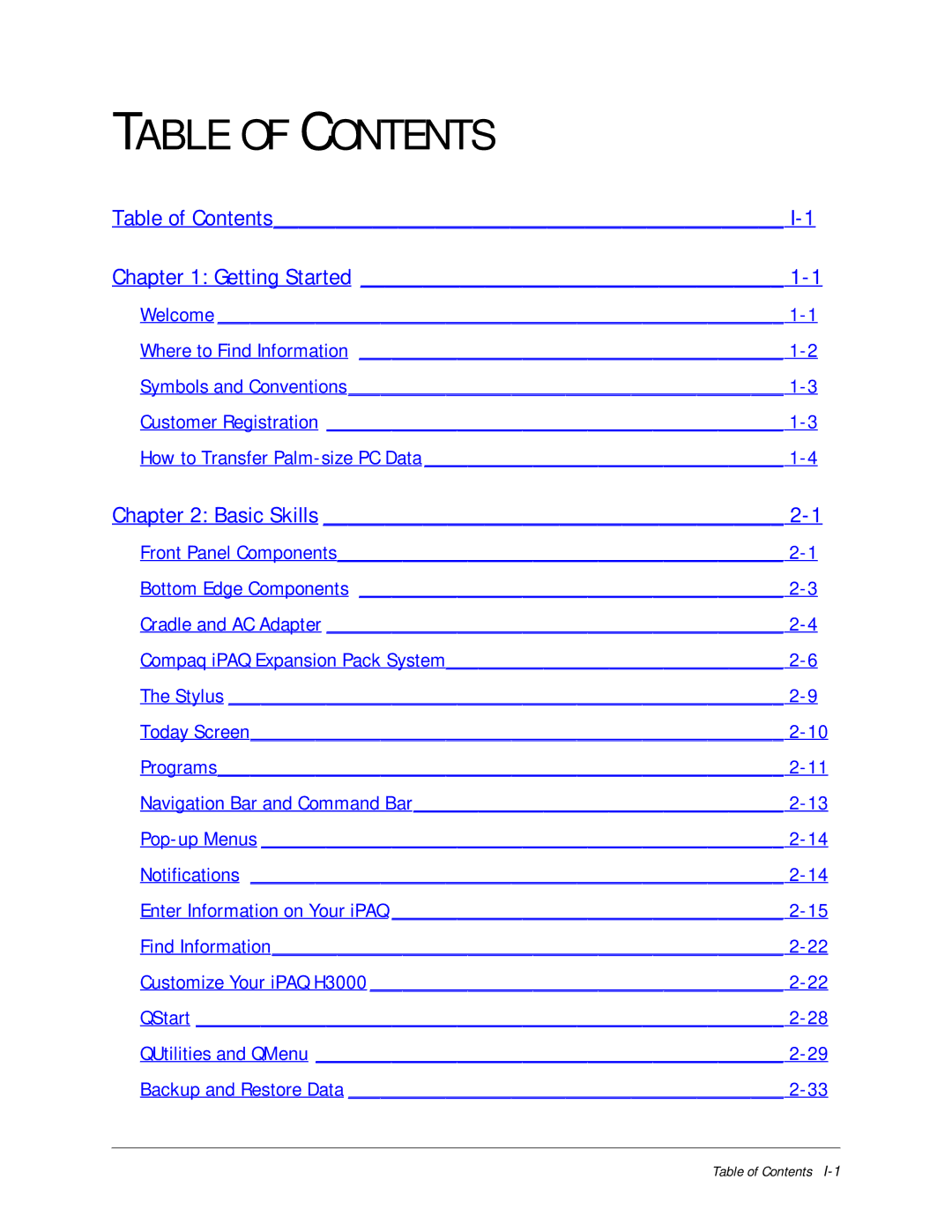 Compaq iPAQ H3000 manual Table of Contents 