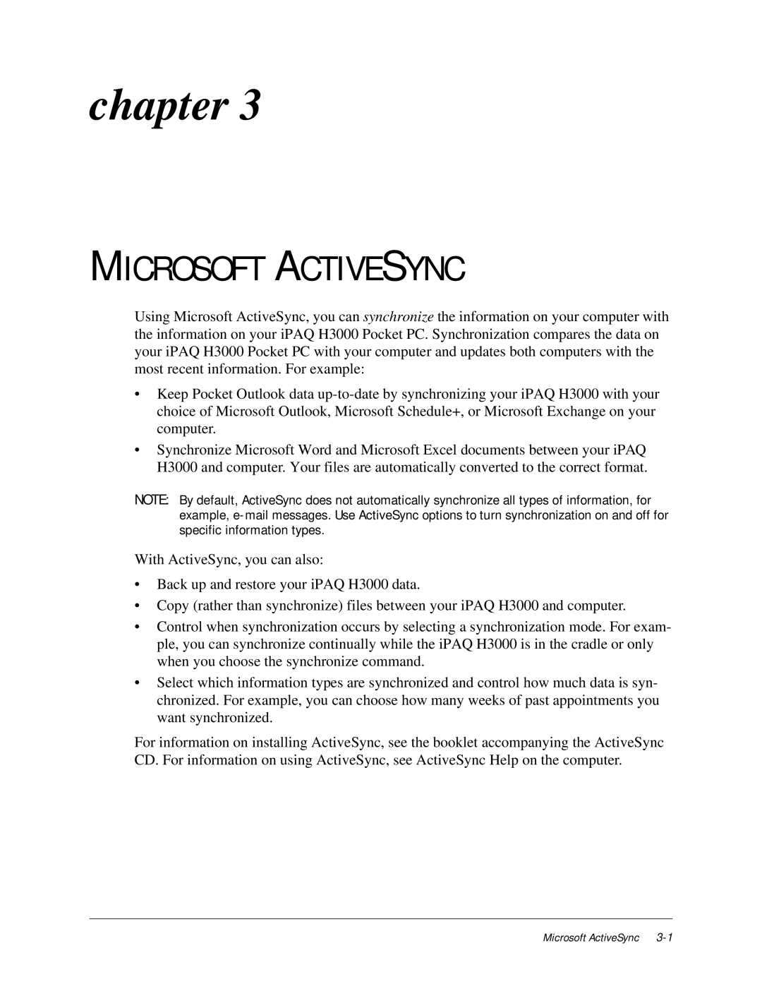 Compaq iPAQ H3000 manual Microsoft Activesync 