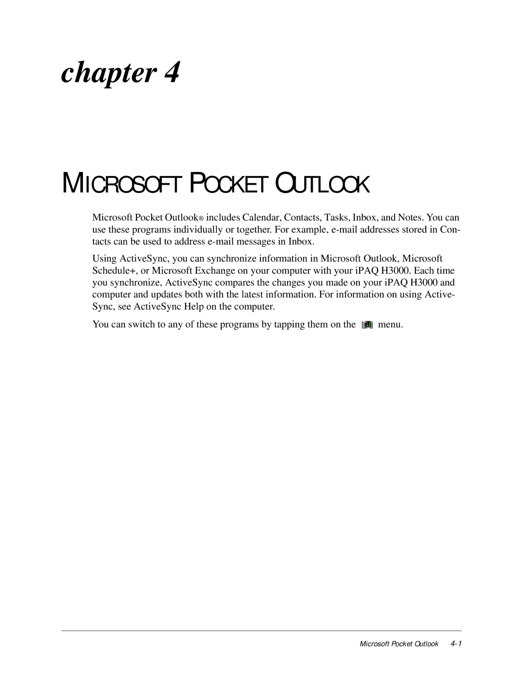 Compaq iPAQ H3000 manual Microsoft Pocket Outlook 