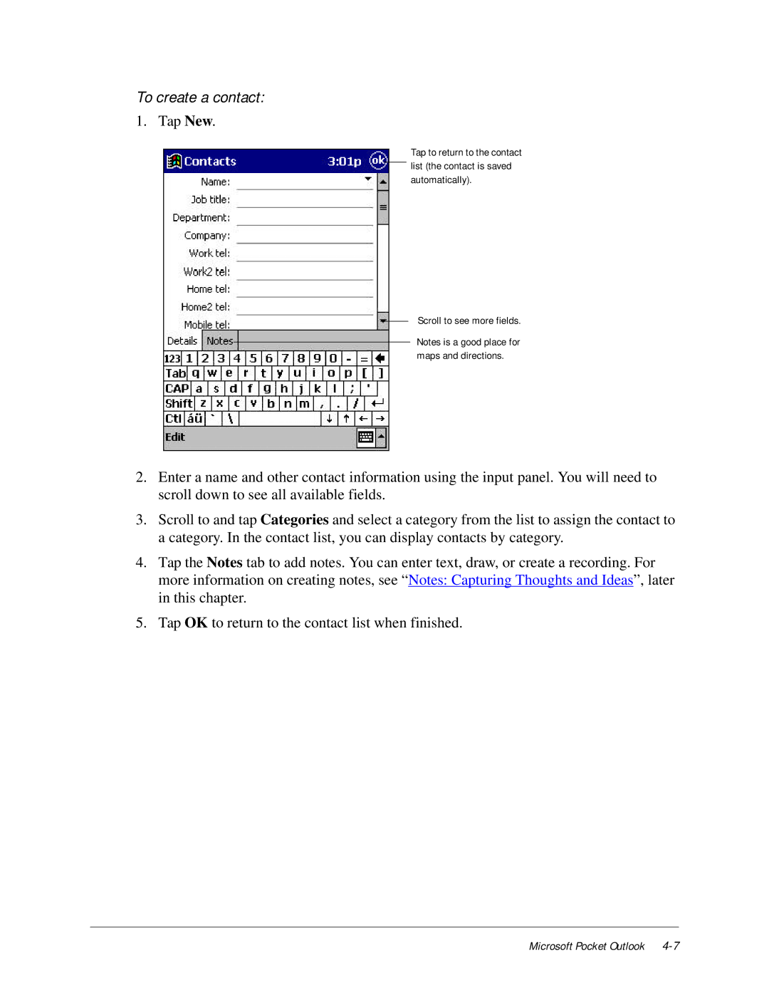 Compaq iPAQ H3000 manual To create a contact 