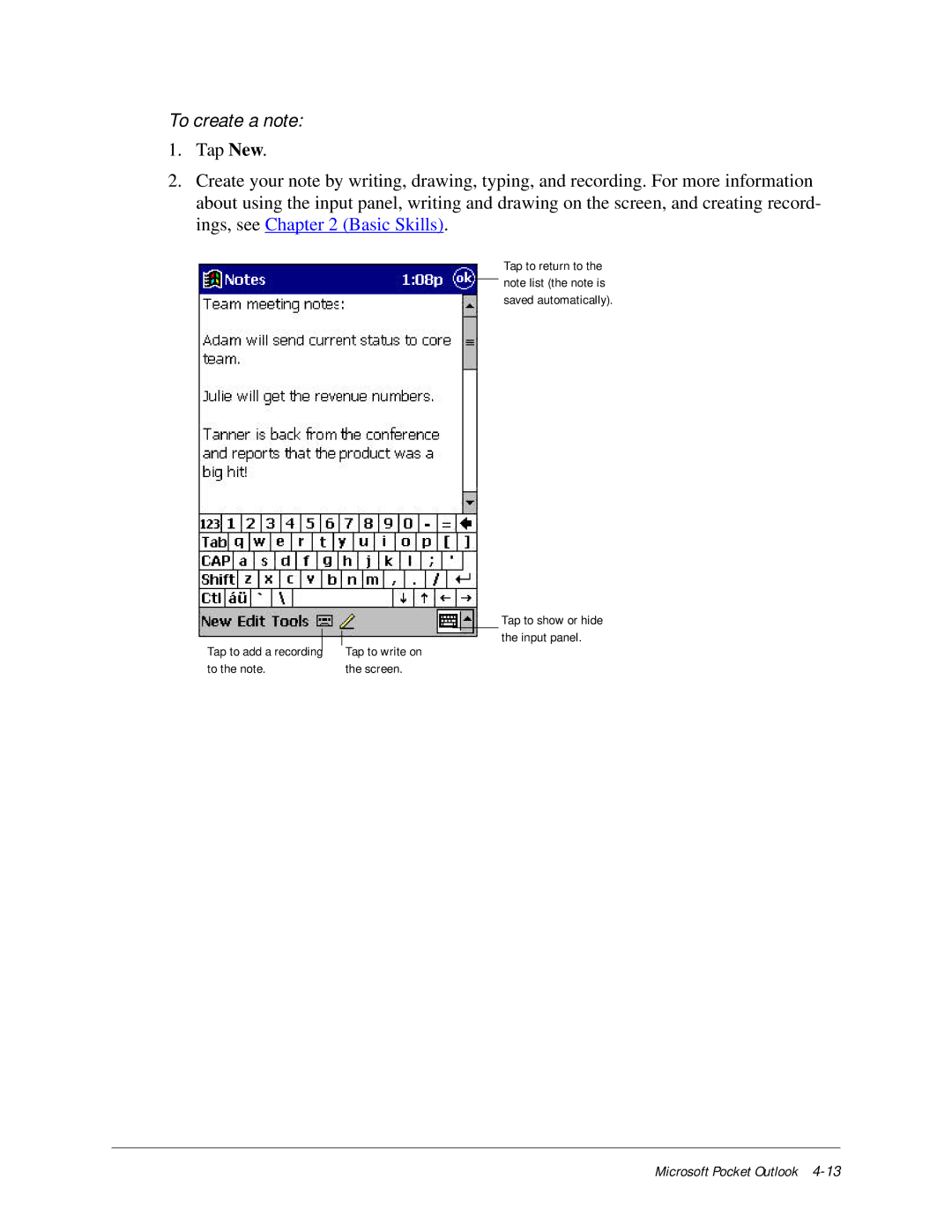 Compaq iPAQ H3000 manual To create a note 