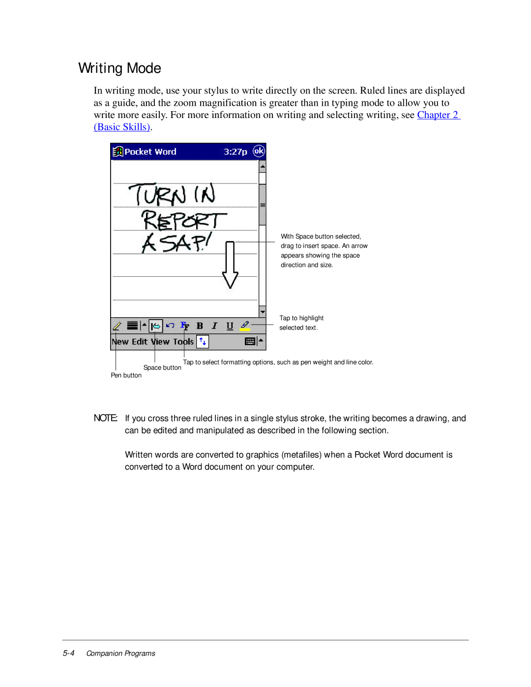 Compaq iPAQ H3000 manual Writing Mode 