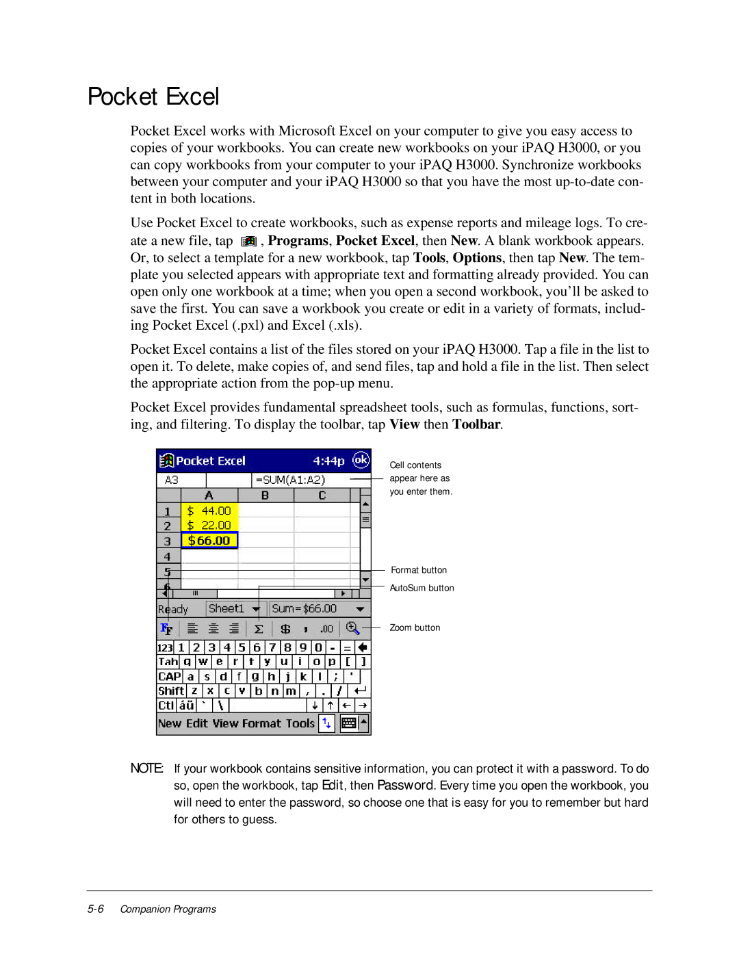 Compaq iPAQ H3000 manual Pocket Excel 