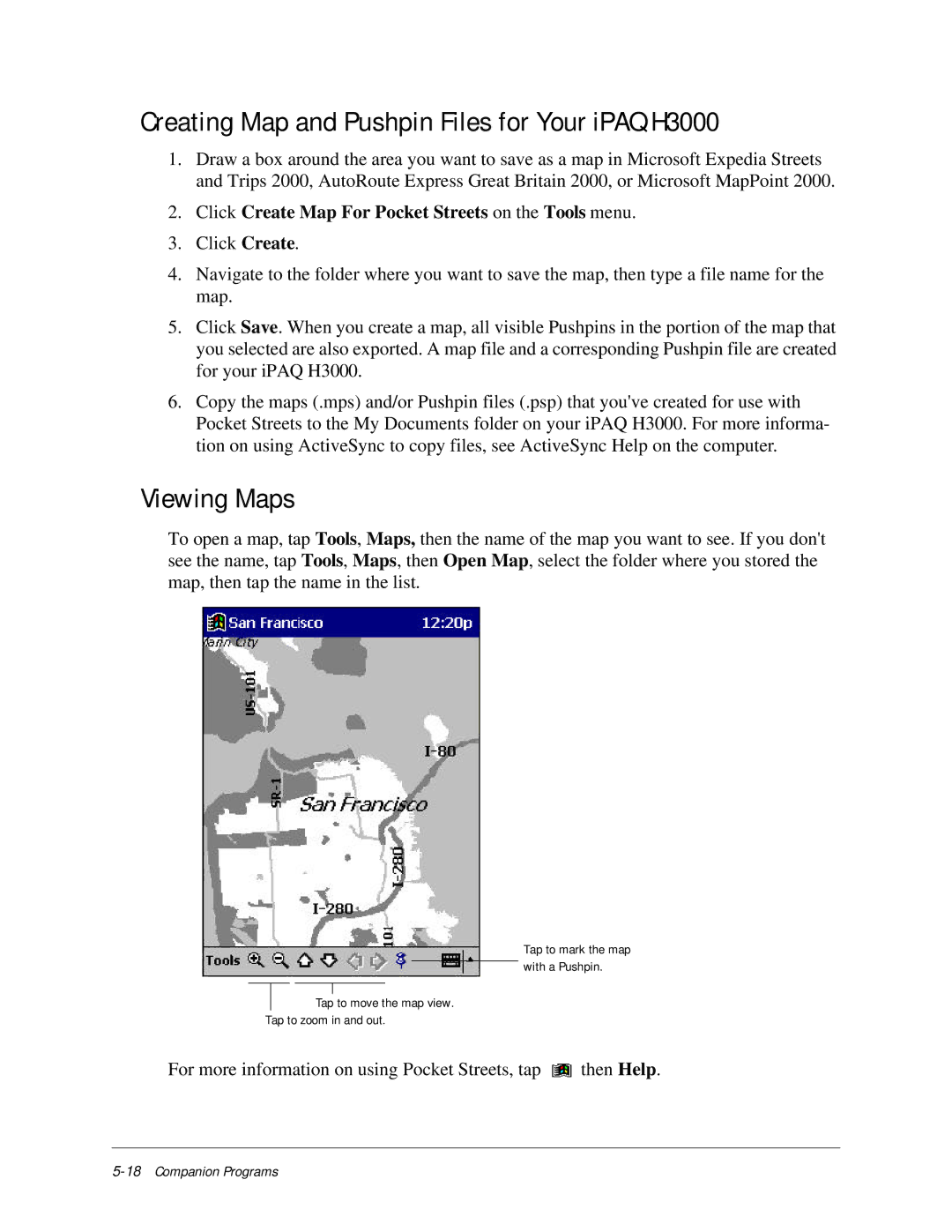 Compaq manual Creating Map and Pushpin Files for Your iPAQ H3000, Viewing Maps 