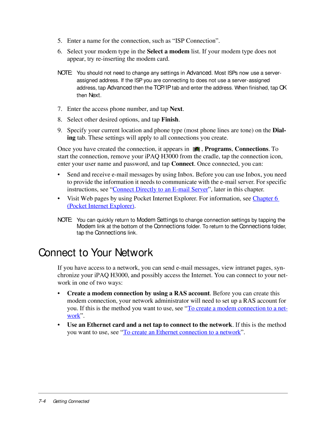 Compaq iPAQ H3000 manual Connect to Your Network 