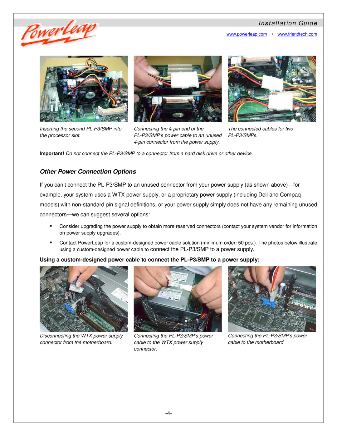 Compaq JP1, JP2 manual Other Power Connection Options, Inserting the second PL-P3/SMP into the processor slot 