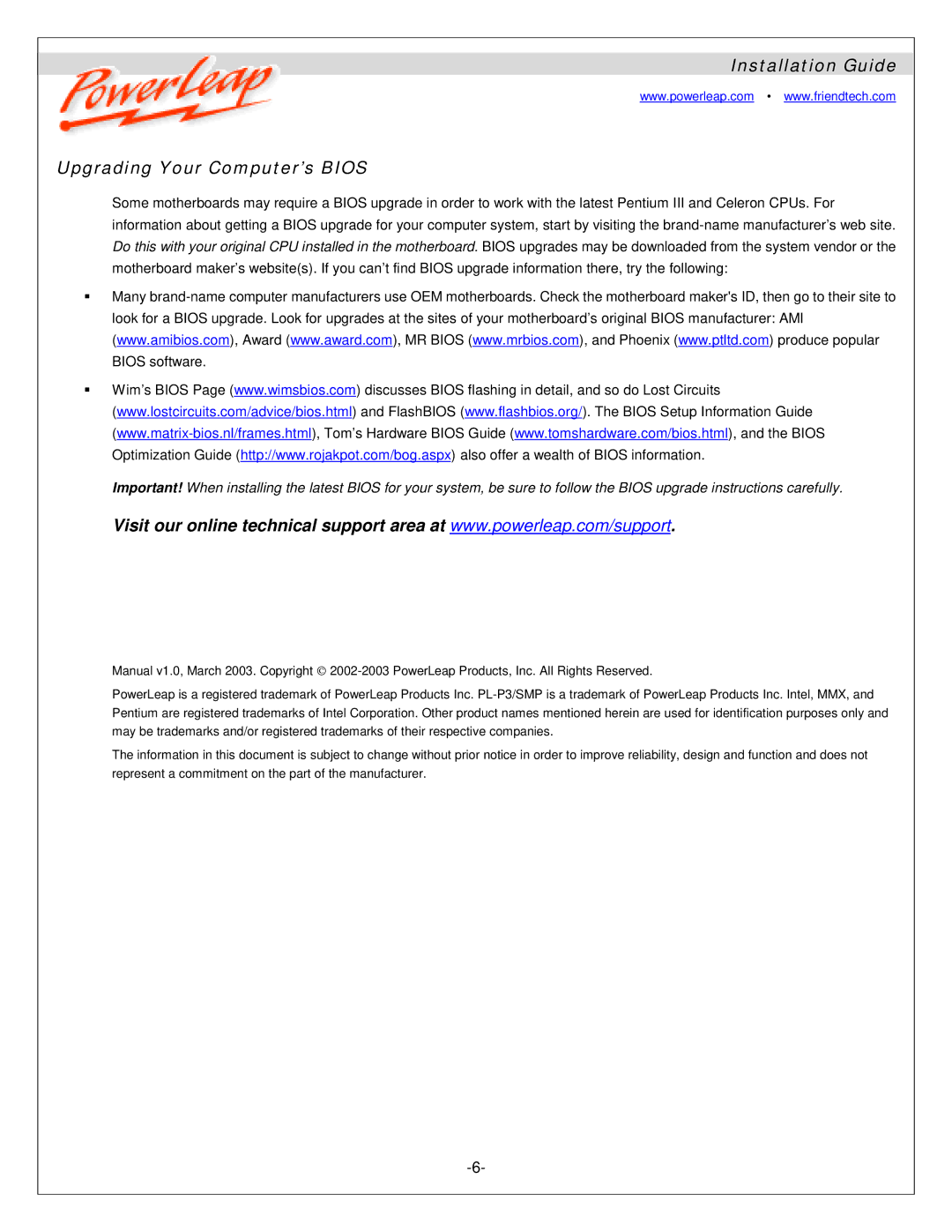 Compaq JP2, JP1, PL-P3/SMP manual Installation Guide Upgrading Your Computer’s Bios 