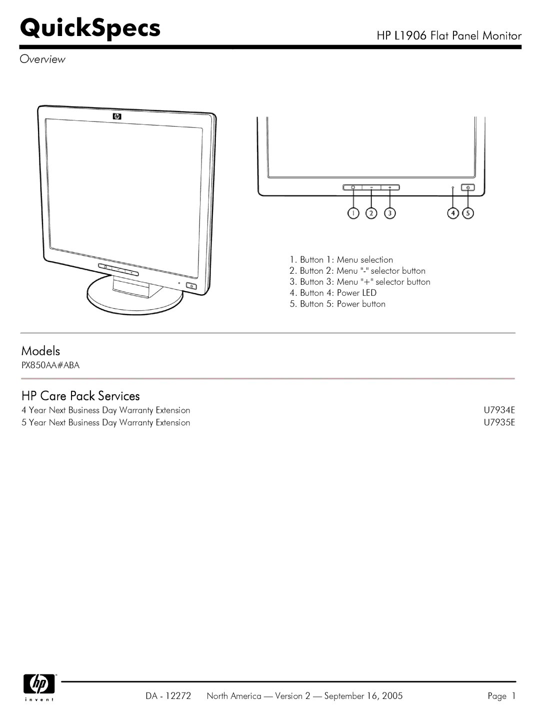 Compaq L1906 warranty QuickSpecs, Overview 