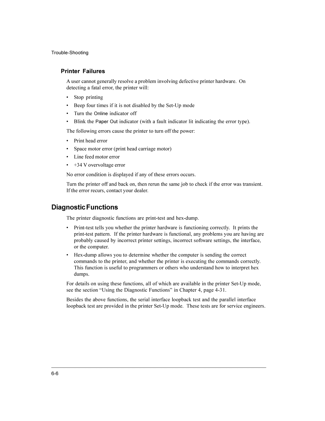 Compaq LA36 user manual DiagnosticFunctions, Printer Failures 