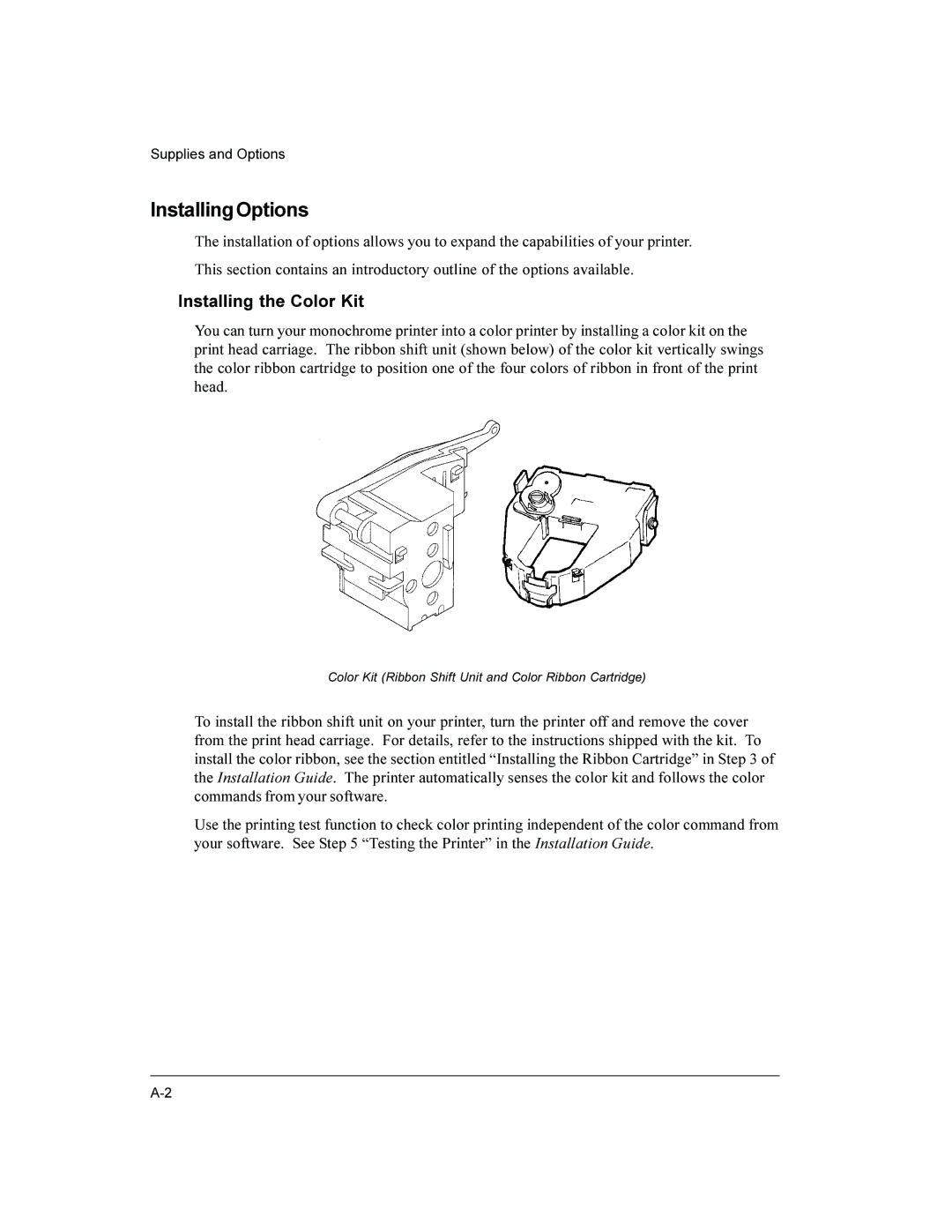 Compaq LA36 user manual InstallingOptions, Installing the Color Kit 