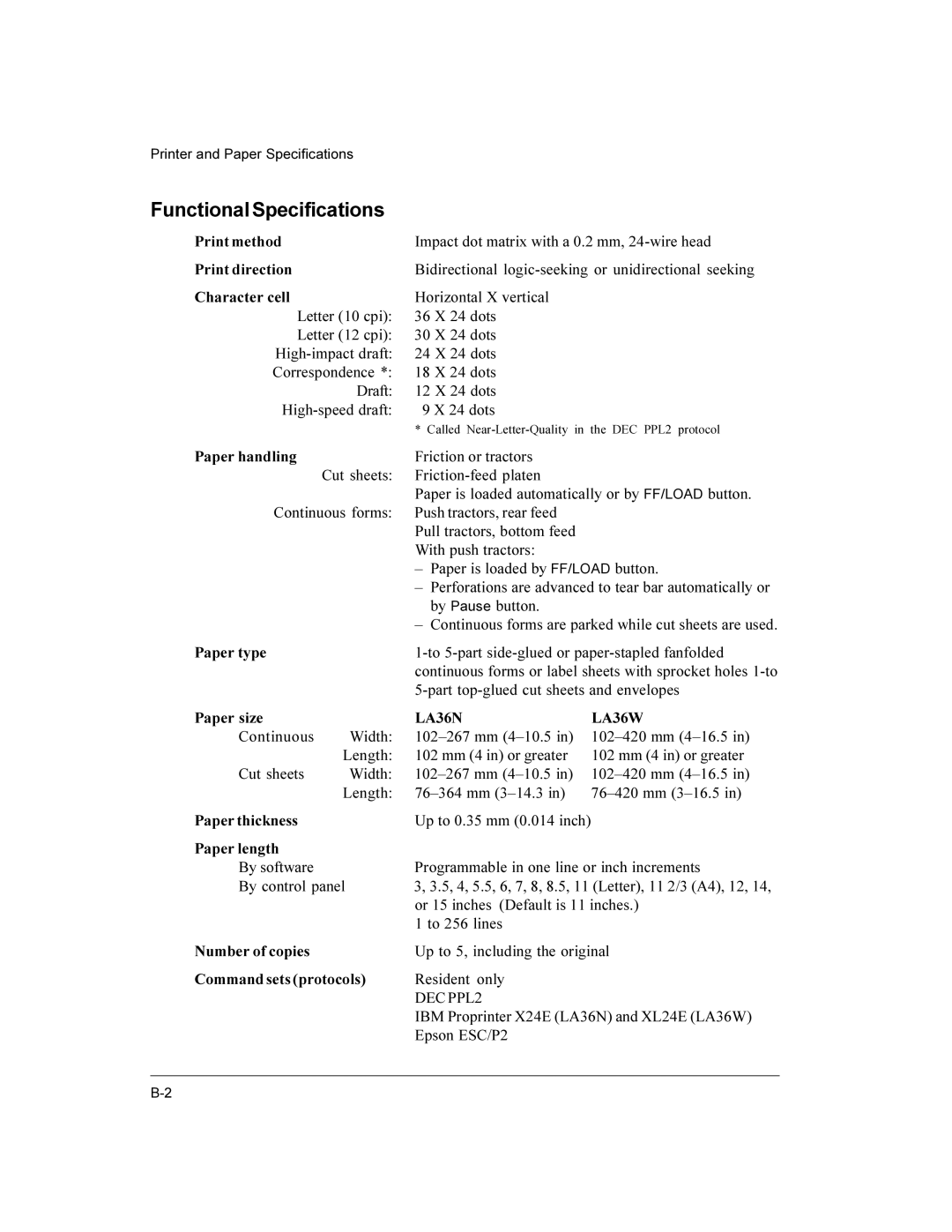 Compaq LA36 user manual FunctionalSpecifications 