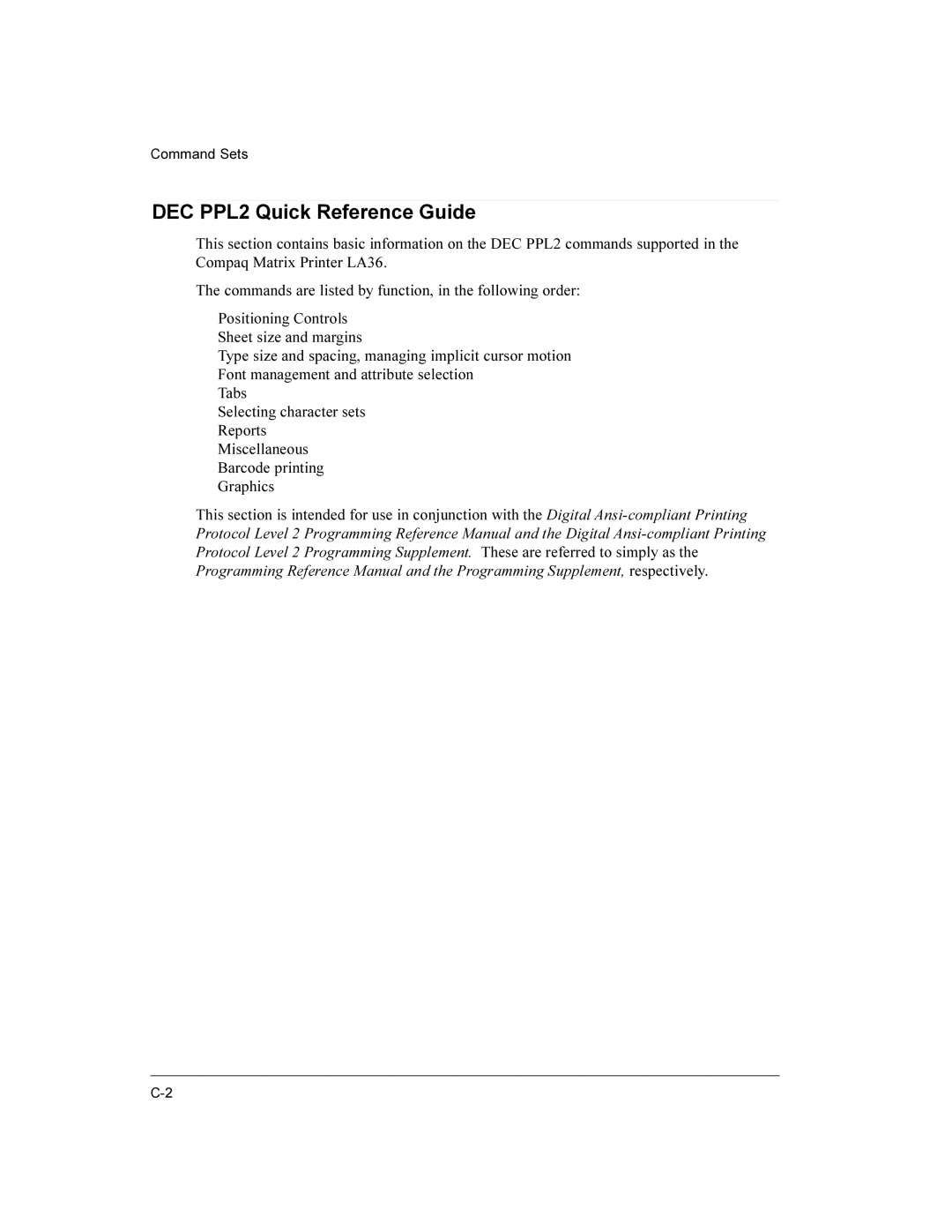 Compaq LA36 user manual DEC PPL2 Quick Reference Guide 