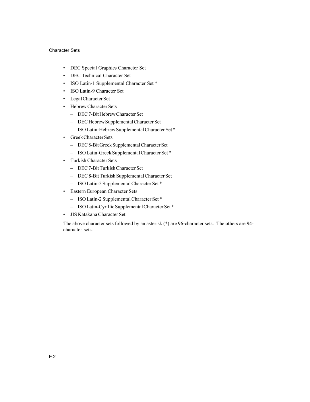 Compaq LA36 user manual Character Sets 