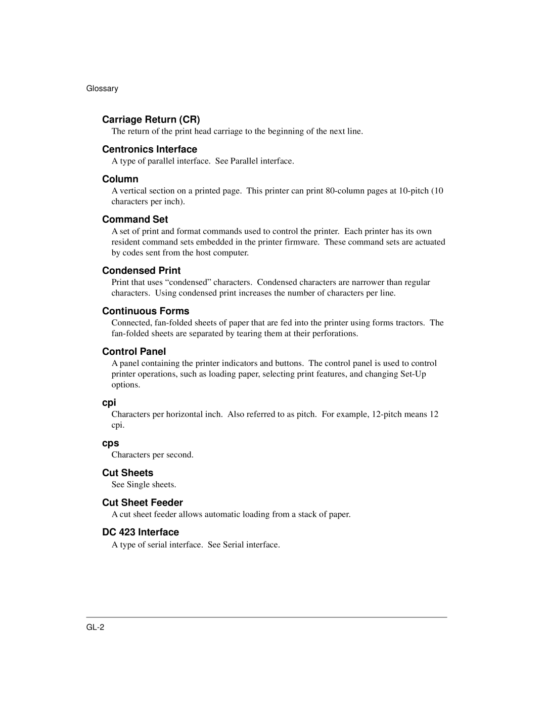 Compaq LA36 user manual Carriage Return CR 