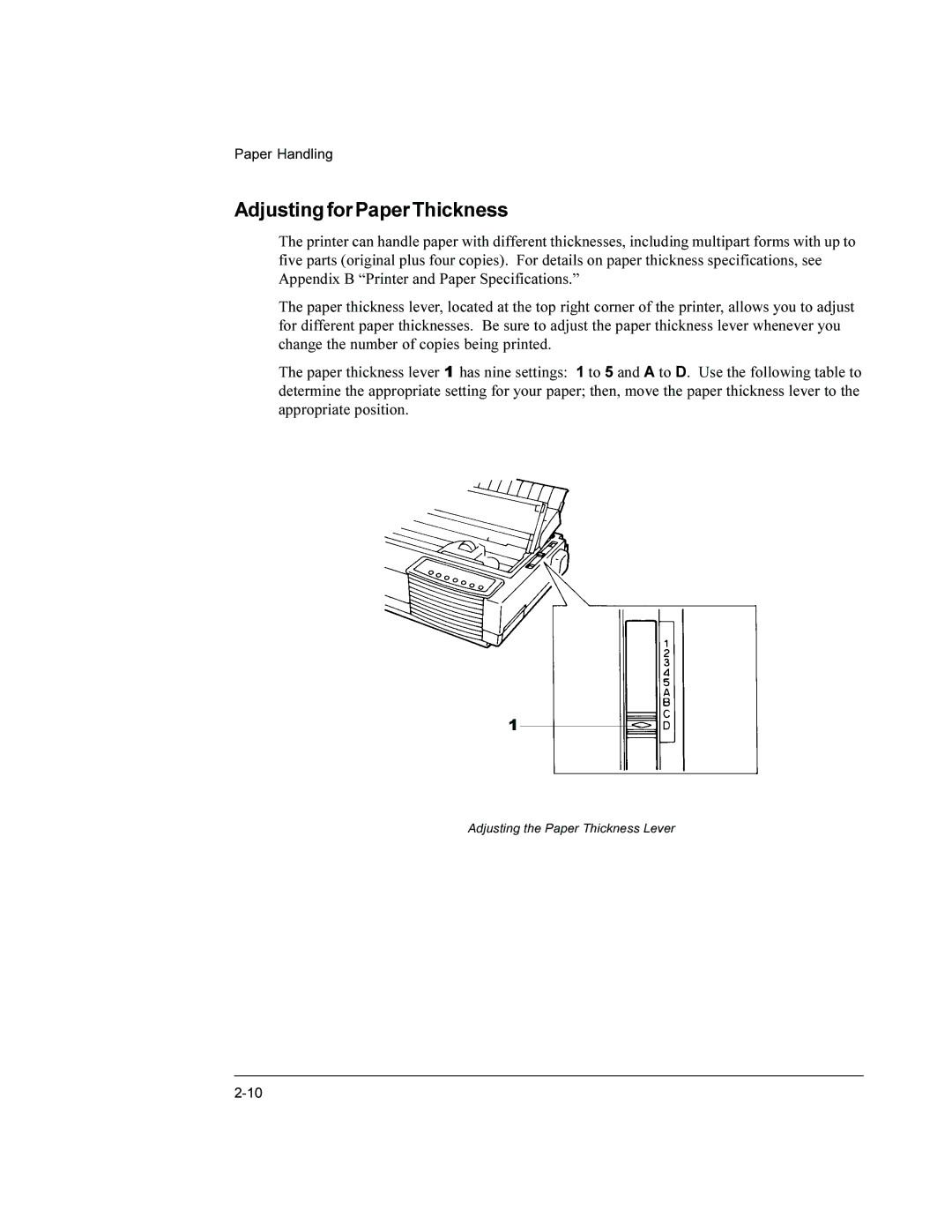 Compaq LA36 user manual AdjustingforPaperThickness 