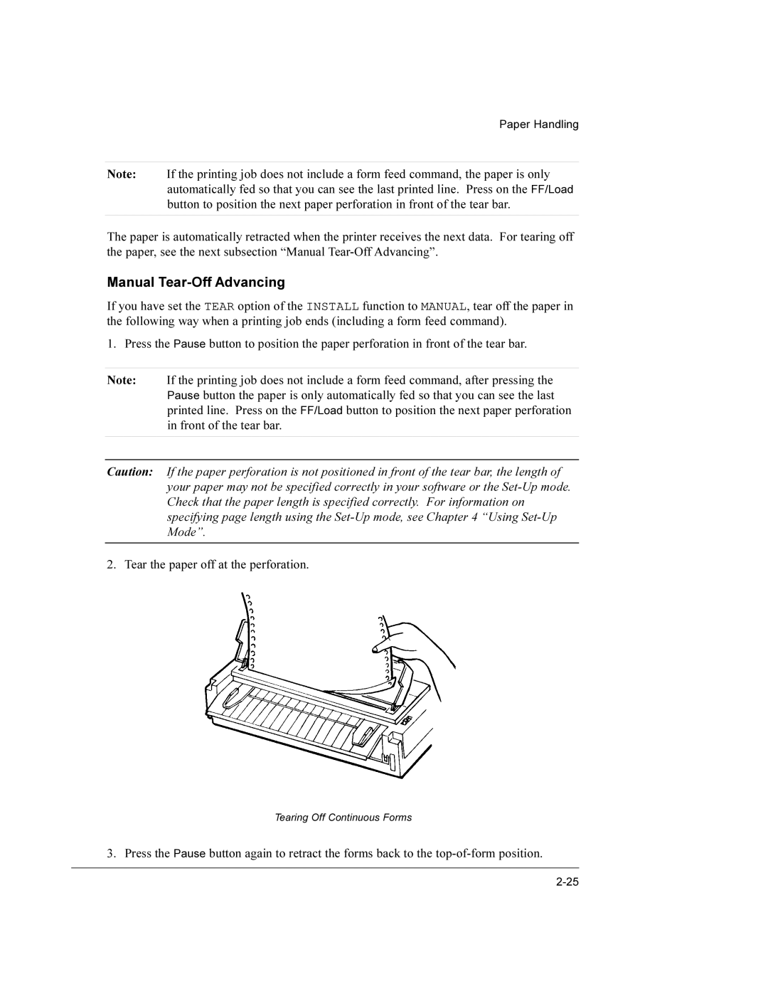 Compaq LA36 user manual Manual Tear-Off Advancing 