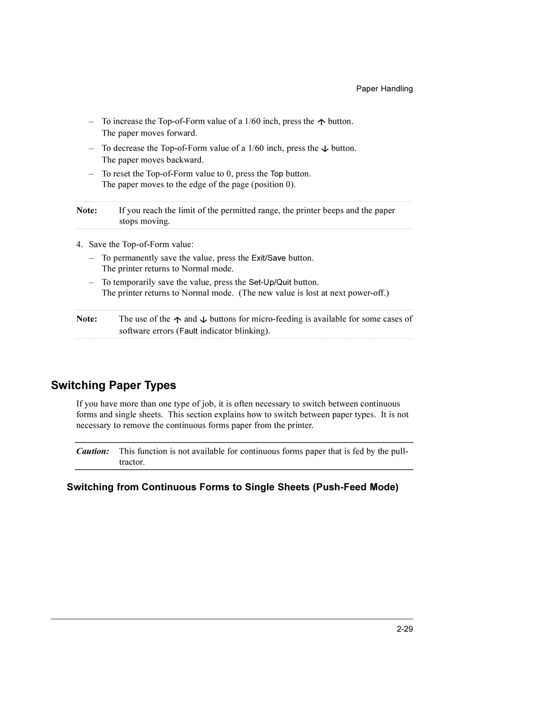 Compaq LA36 user manual Switching Paper Types 