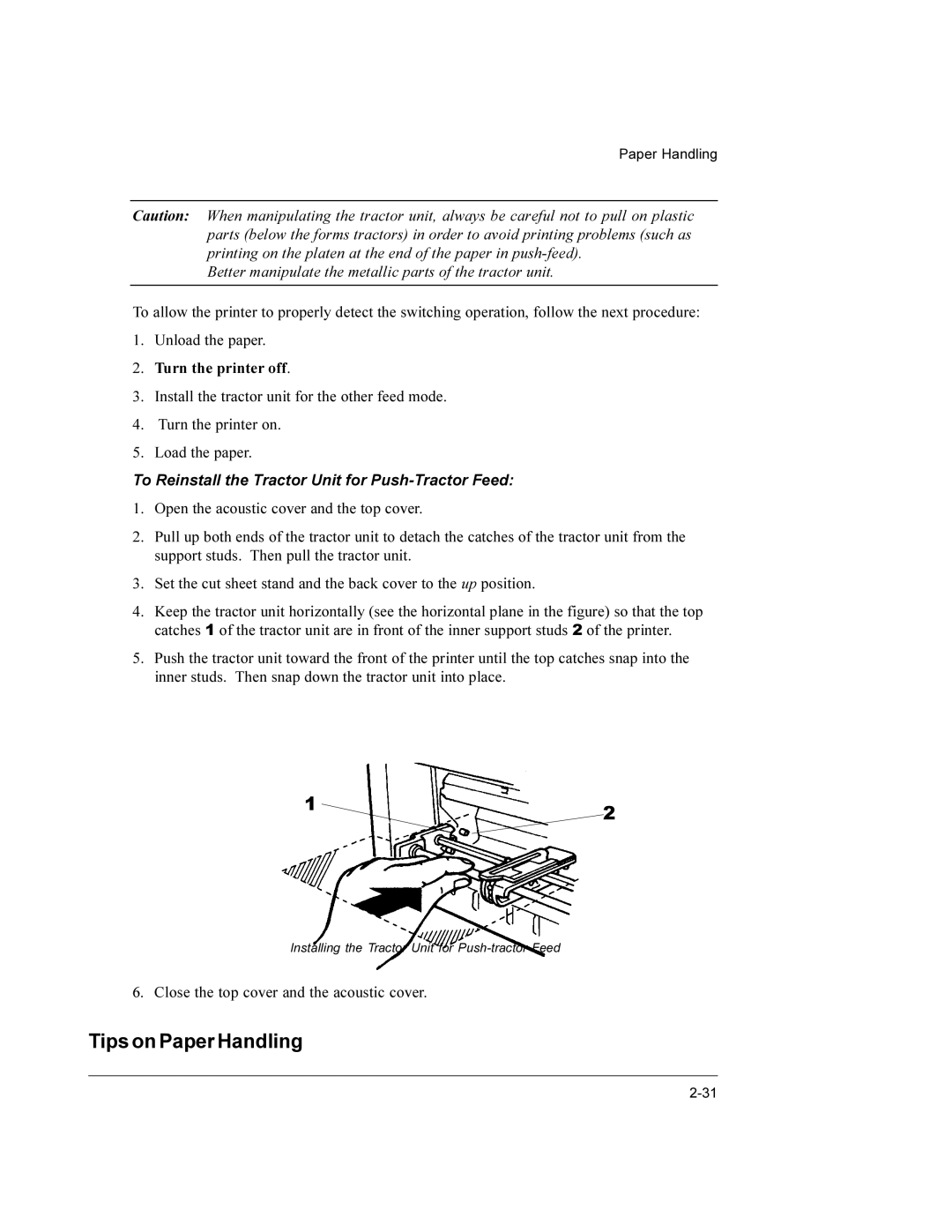 Compaq LA36 user manual Tips on Paper Handling, Turn the printer off 