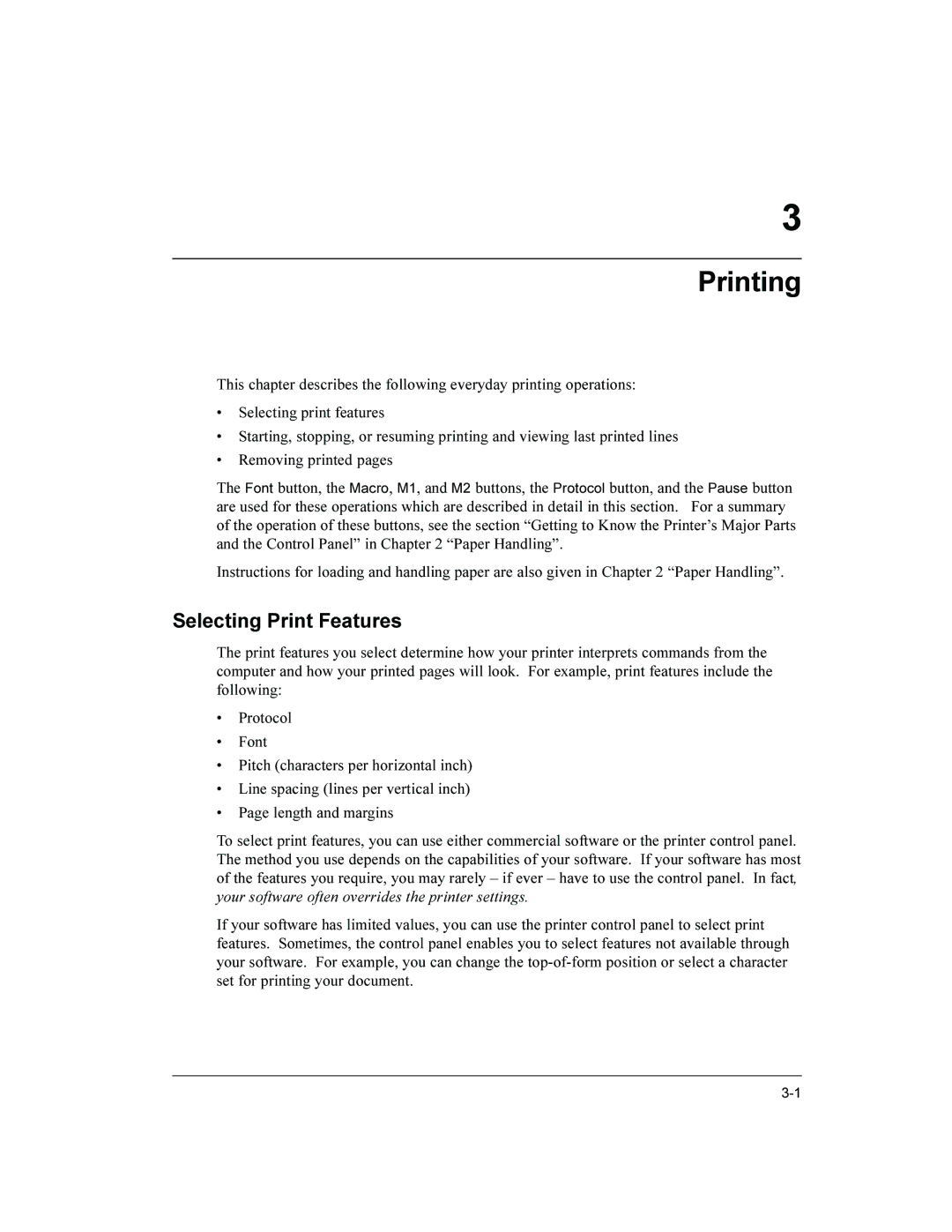 Compaq LA36 user manual Printing, Selecting Print Features 