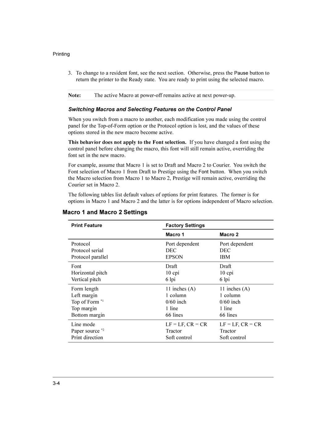 Compaq LA36 user manual Macro 1 and Macro 2 Settings, Dec, Epson IBM 