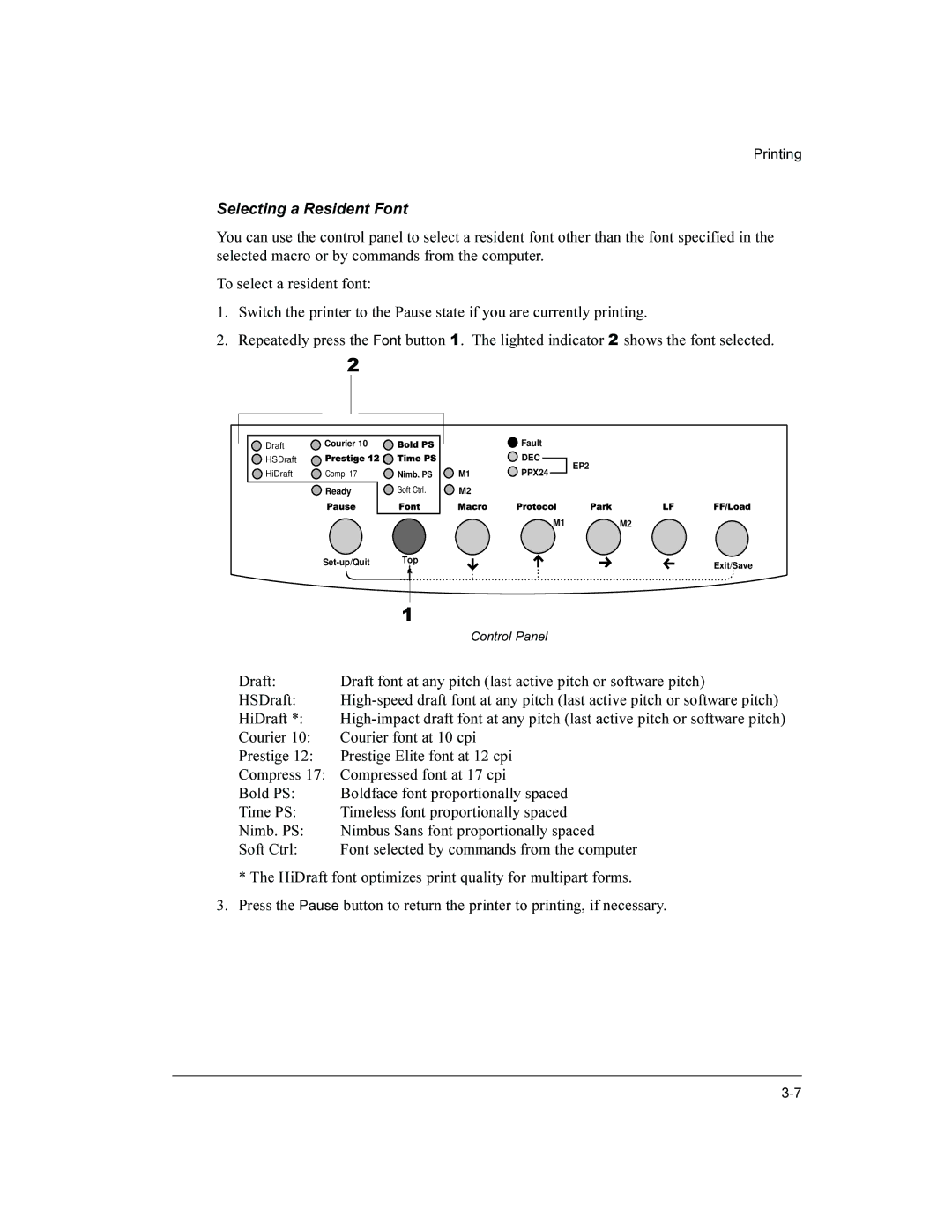 Compaq LA36 user manual Selecting a Resident Font 