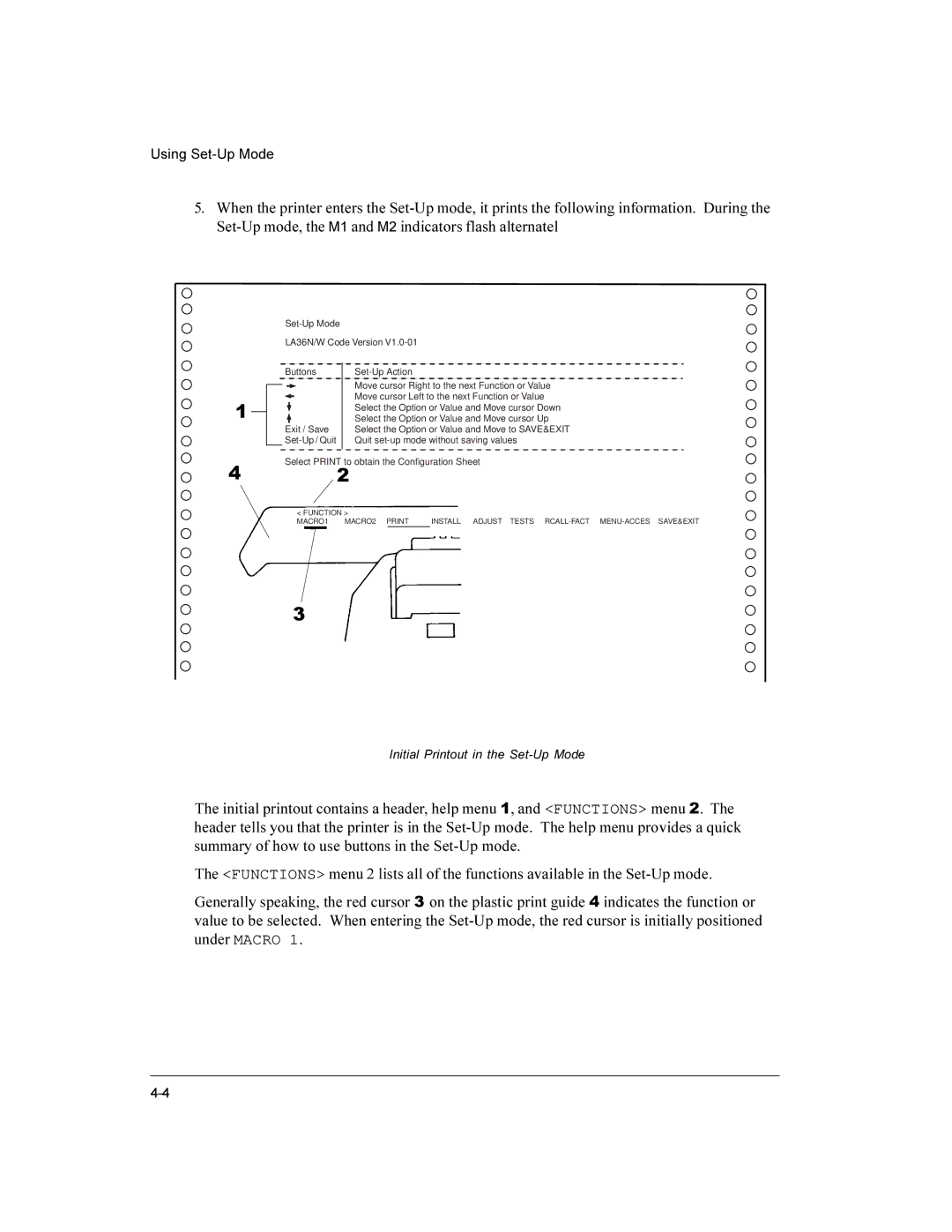 Compaq LA36 user manual Initial Printout in the Set-Up Mode 