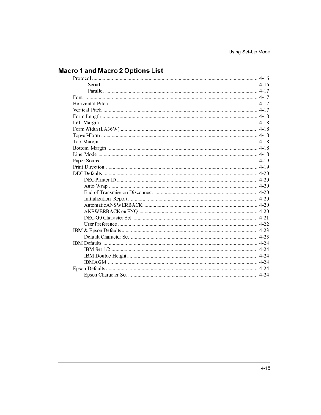 Compaq LA36 user manual Macro 1 and Macro 2 Options List 