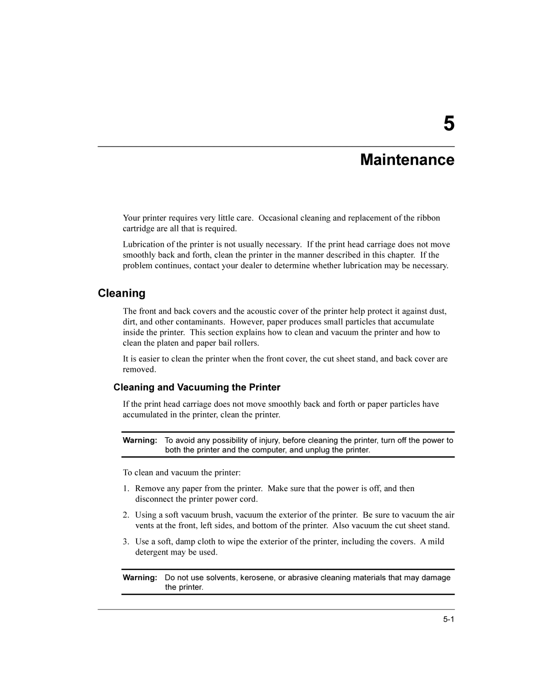 Compaq LA36 user manual Cleaning and Vacuuming the Printer 