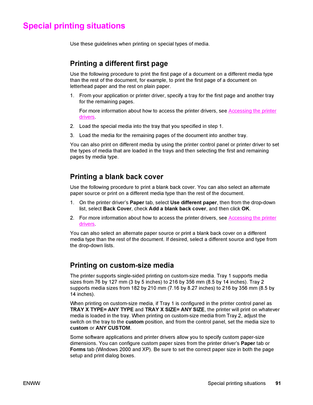 Compaq LaserJet 4610n manual Special printing situations, Printing a different first, Printing a blank back cover 