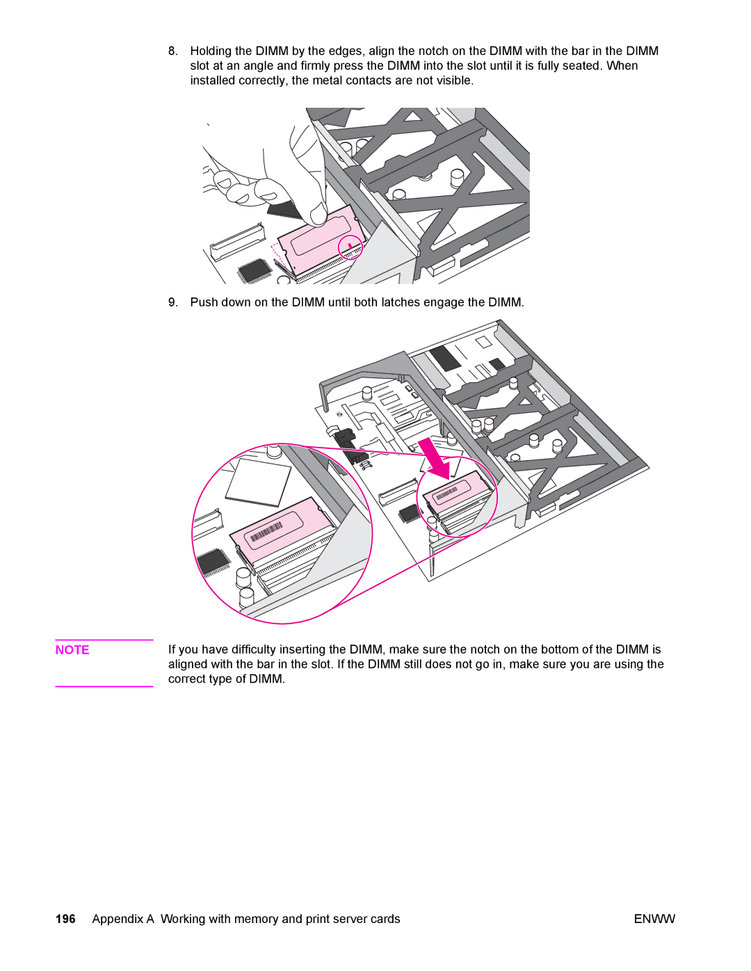 Compaq LaserJet 4610n manual Correct type of Dimm 