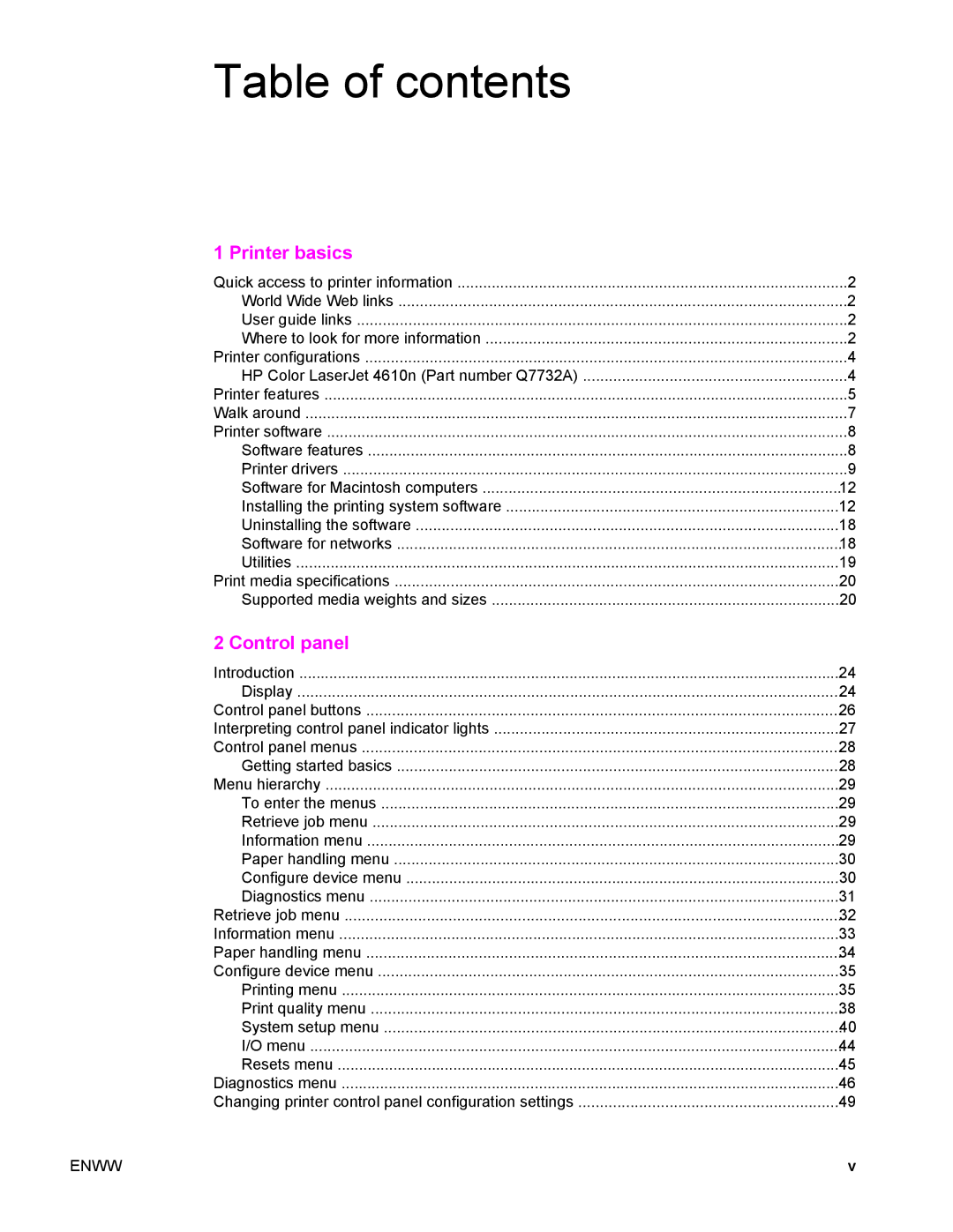 Compaq LaserJet 4610n manual Table of contents 