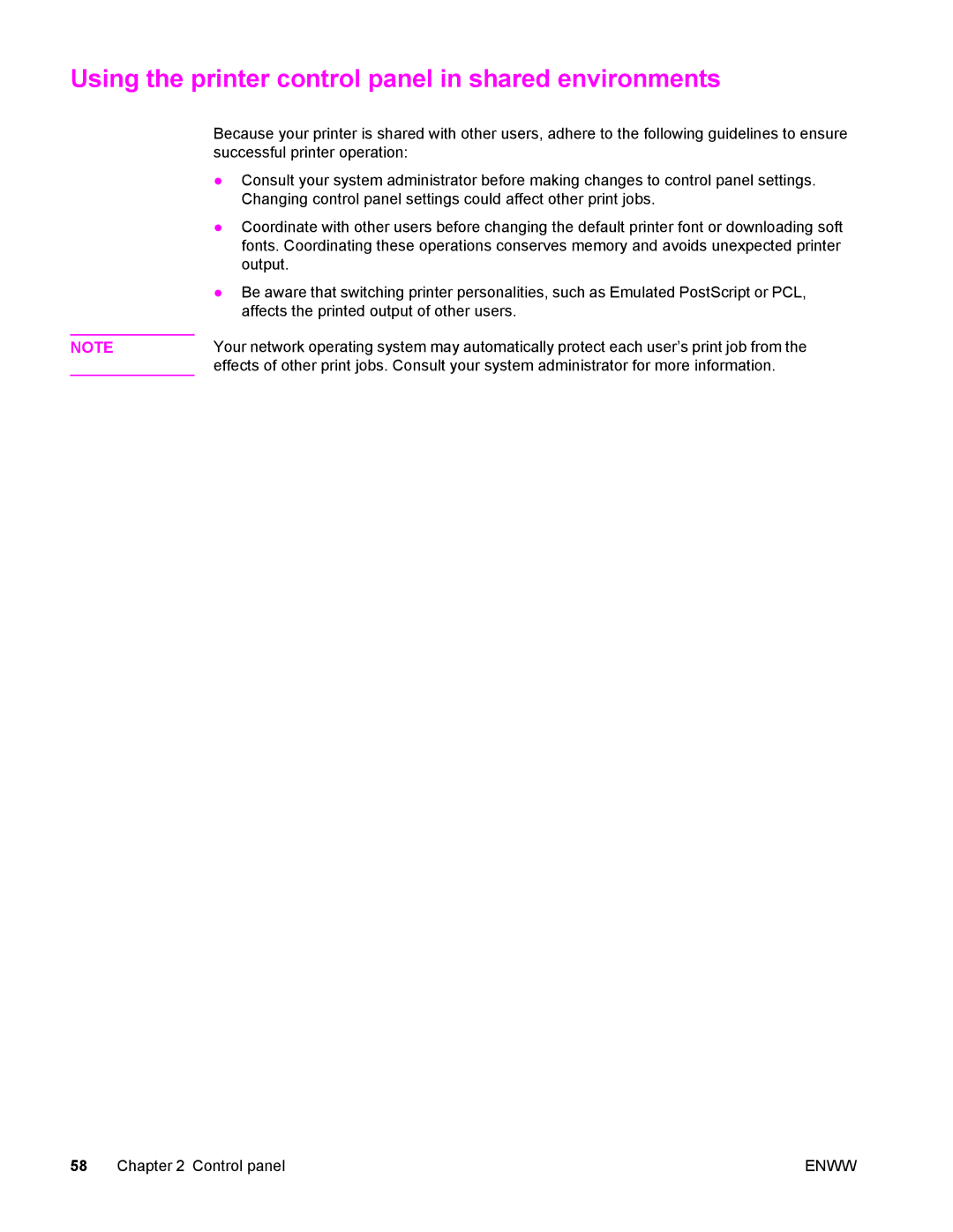 Compaq LaserJet 4610n manual Using the printer control panel in shared environments 