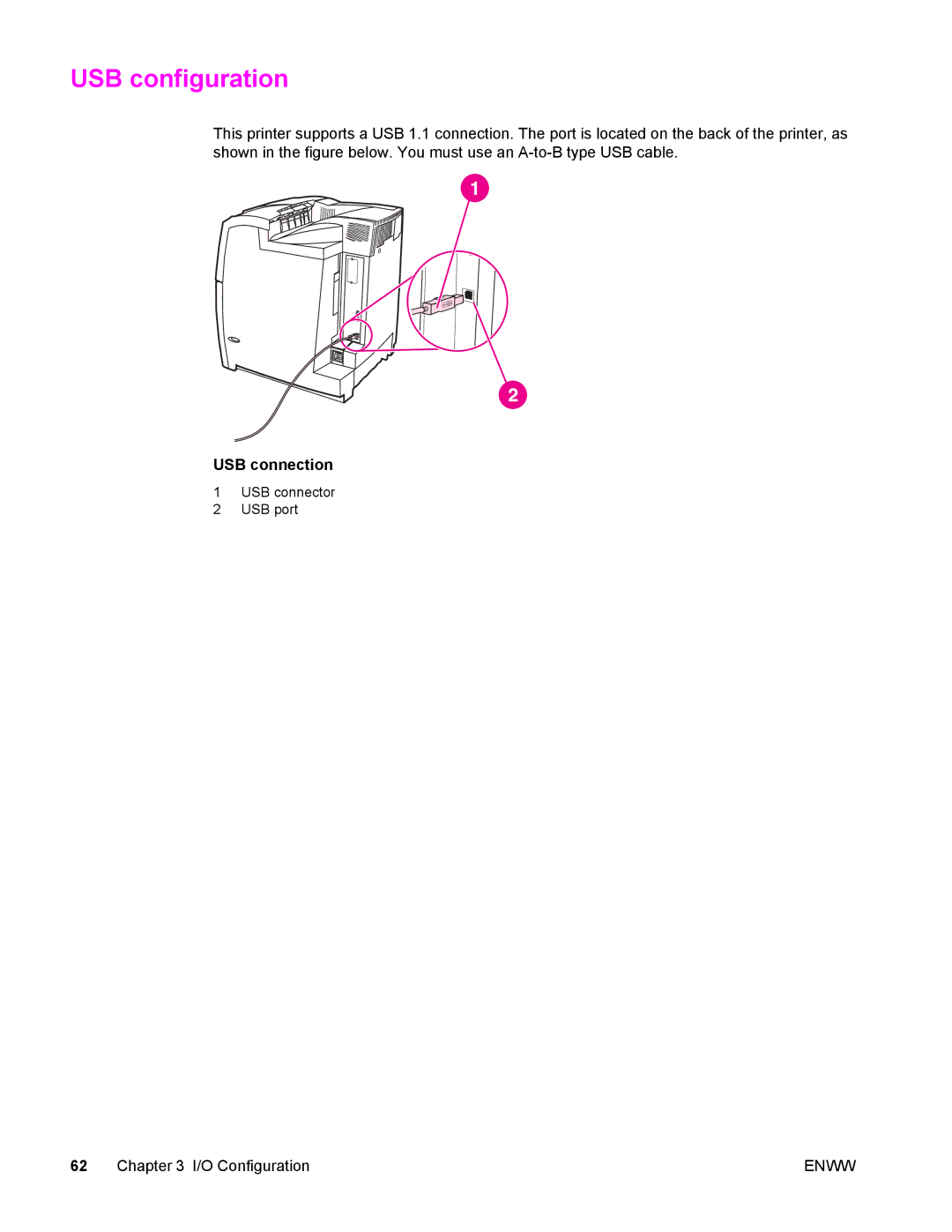 Compaq LaserJet 4610n manual USB configuration, USB connection 