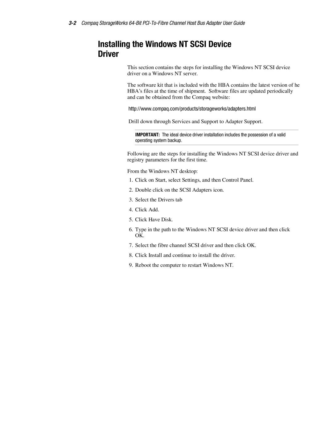 Compaq LP8000-F1 manual Installing the Windows NT Scsi Device Driver 