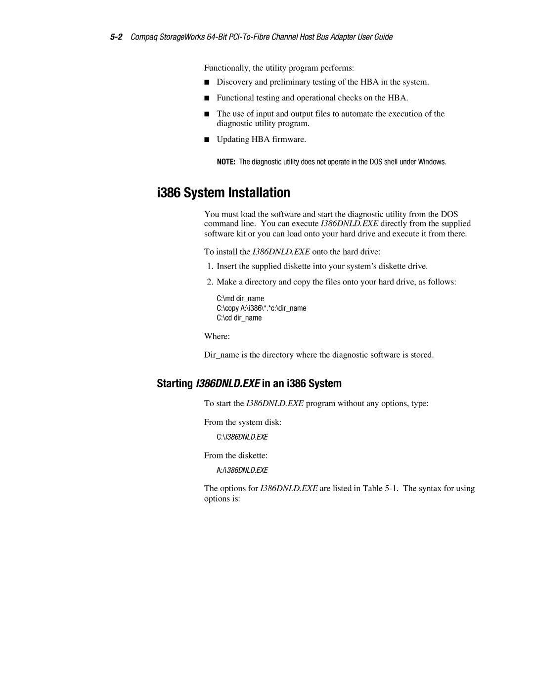 Compaq LP8000-F1 manual I386 System Installation, Starting I386DNLD.EXE in an i386 System 