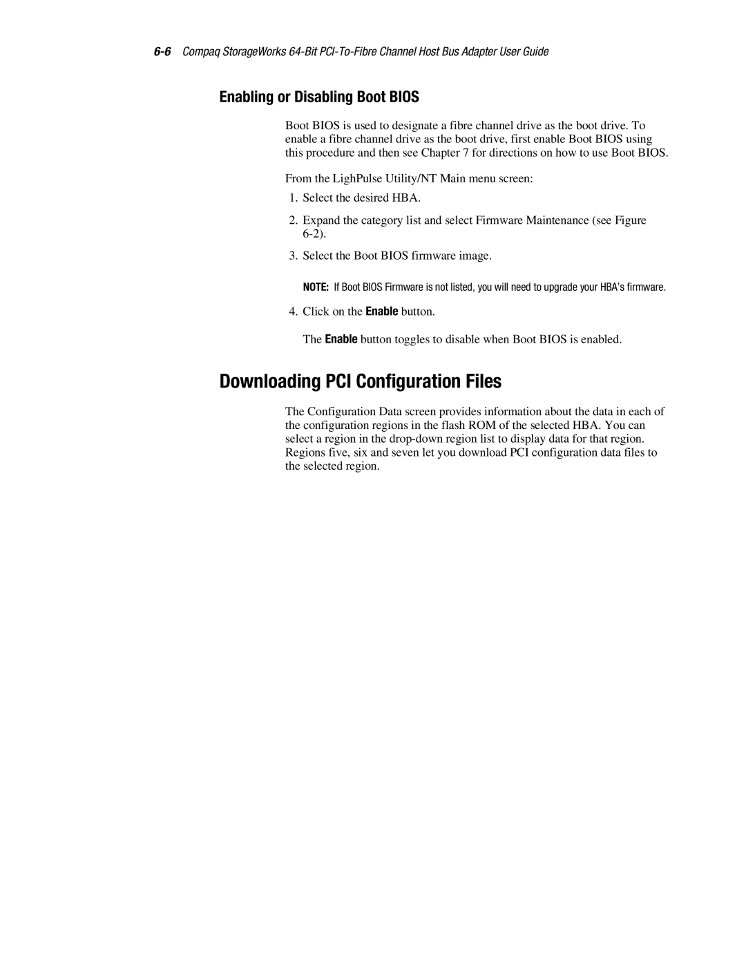 Compaq LP8000-F1 manual Downloading PCI Configuration Files, Enabling or Disabling Boot Bios 