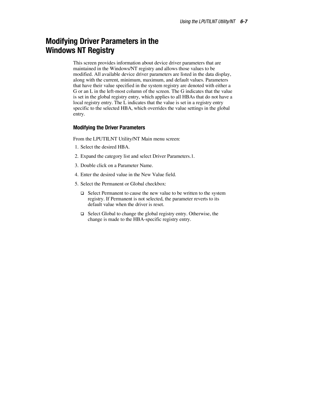 Compaq LP8000-F1 manual Modifying Driver Parameters Windows NT Registry, Modifying the Driver Parameters 