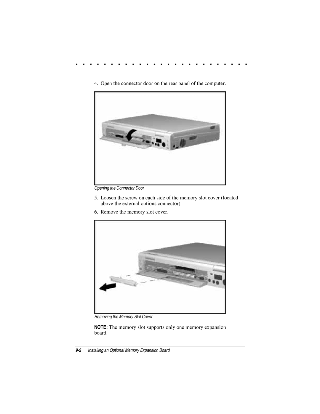 Compaq LTE 5000 manual Open the connector door on the rear panel of the computer 